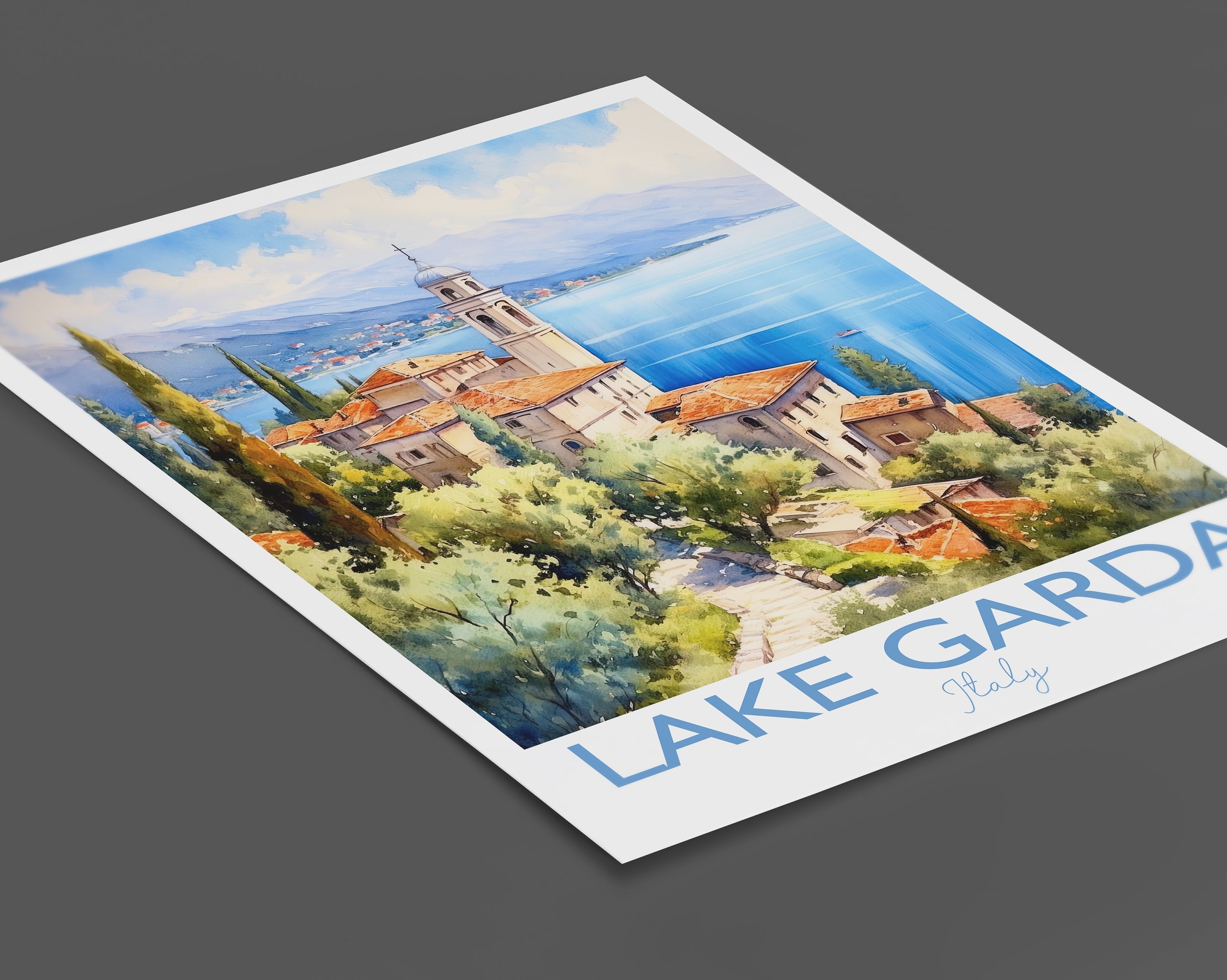 Lake Garda Watercolour Print, Travel Poster of Lake Garda, Italy, Lake Garda Gift, Travel Watercolour Gift NQ Media Designs