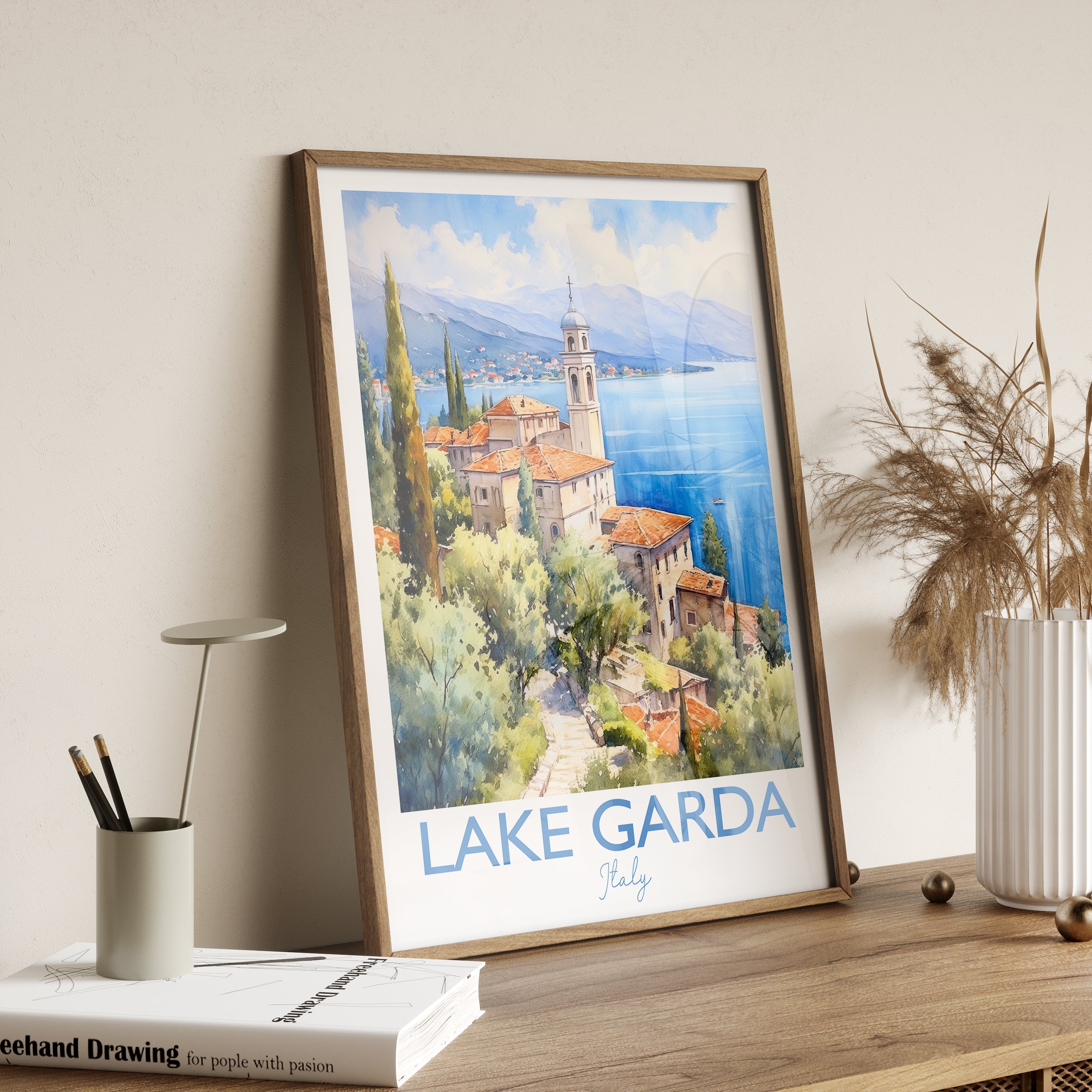 Lake Garda Watercolour Print, Travel Poster of Lake Garda, Italy, Lake Garda Gift, Travel Watercolour Gift NQ Media Designs