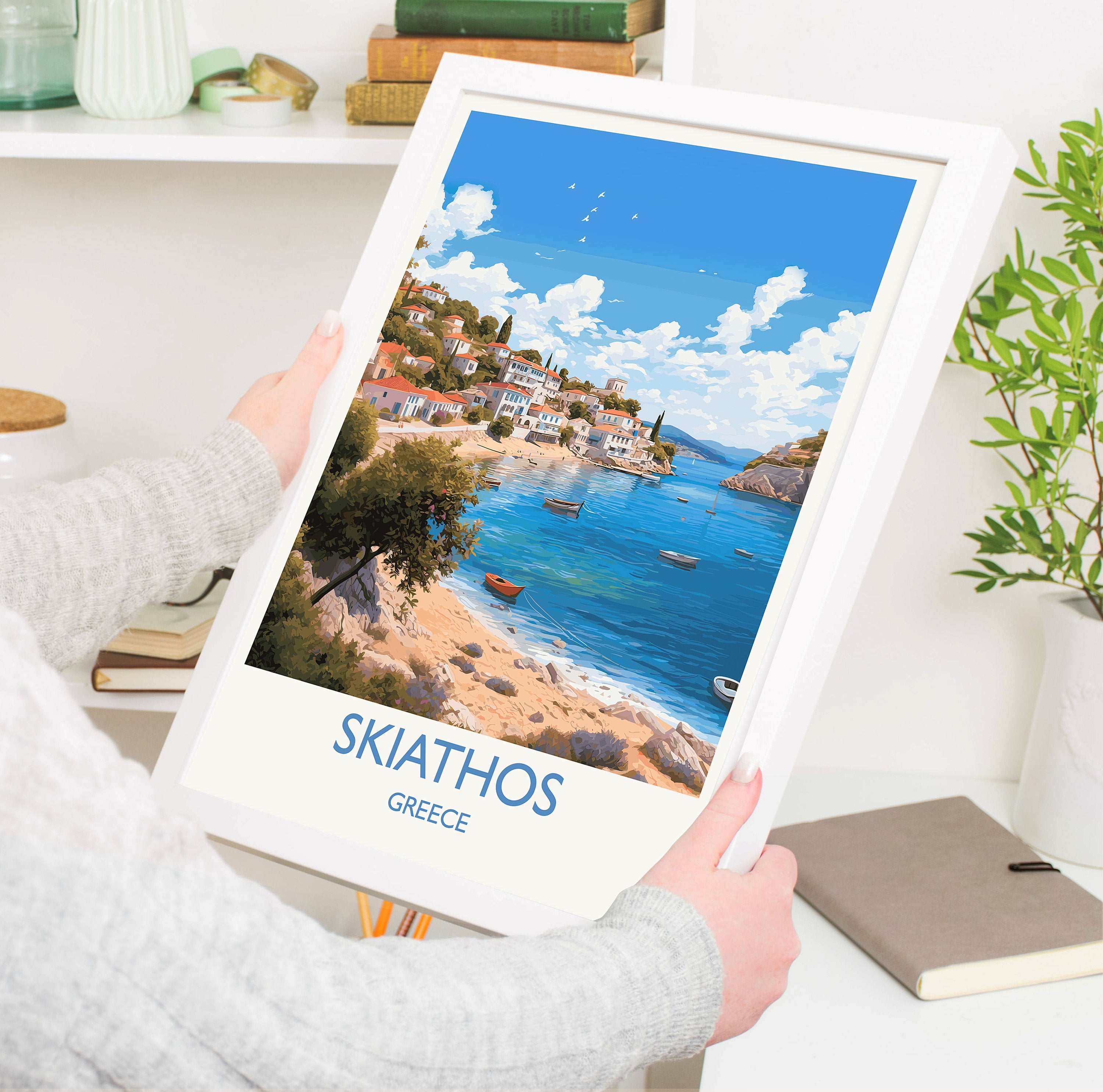 Skiathos Travel Print, Travel Poster of Skiathos, Greece Gift, Greek Islands Art, Skiathos Gift, Wall Art Print NQ Media Designs