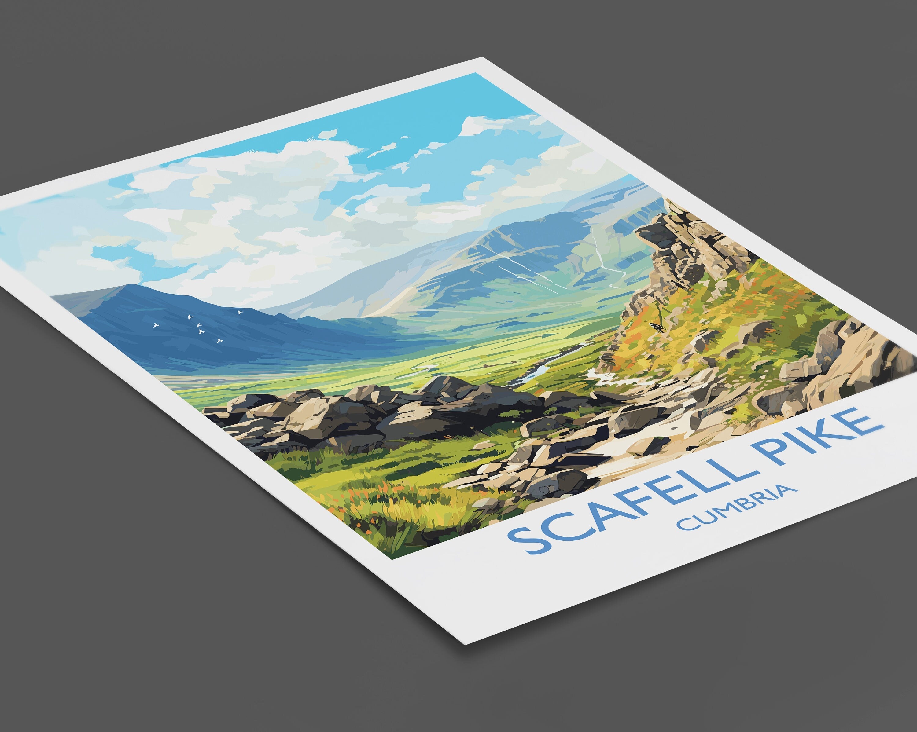 Scafell Pike Travel Print, Scafell Pike Travel Poster, England, Cumbria Art, Scafell Pike Gift, Lake District, Wall Art Print NQ Media Designs