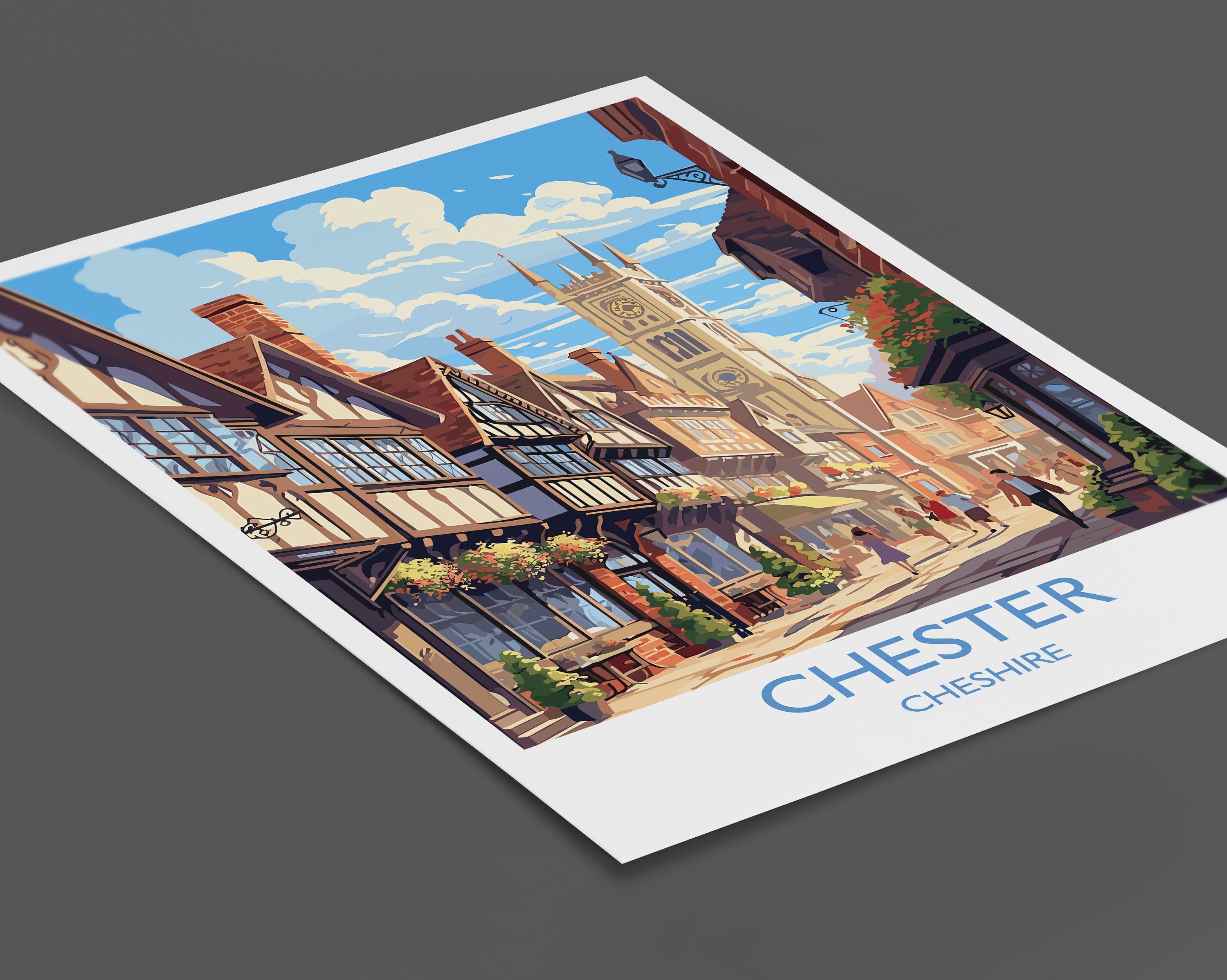 Chester Travel Print, Chester Travel Poster, England, Cheshire Art, Chester Gift, Wall Art Print NQ Media Designs