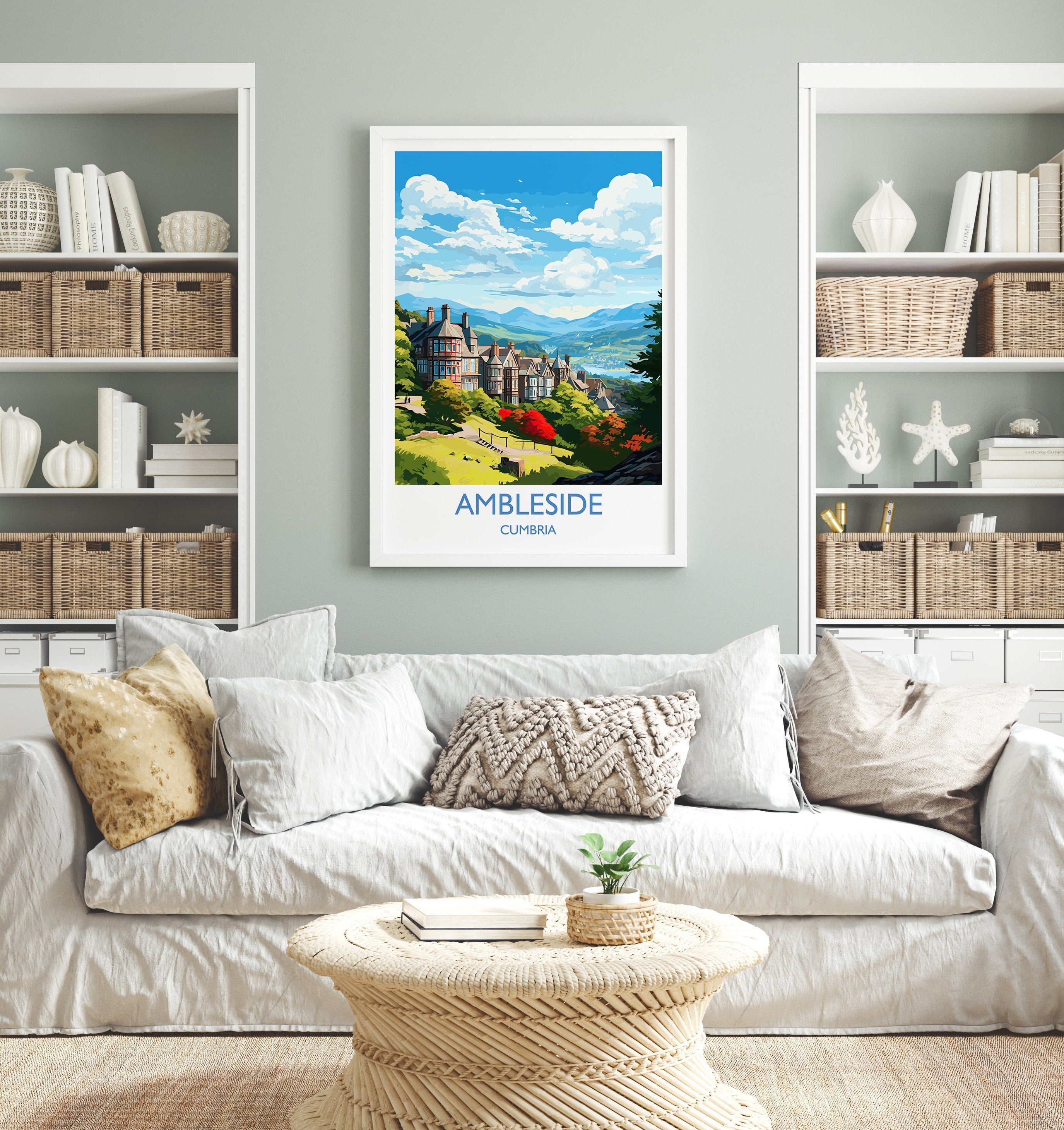 Ambleside Travel Print, Ambleside Travel Poster, England, Cumbria Art, Ambleside Gift, Lake District, Wall Art Print NQ Media Designs