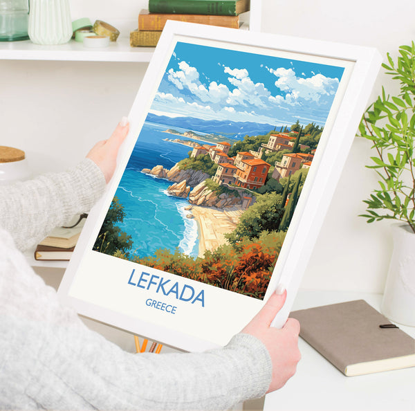 Lefkada Travel Poster, Travel Print of Lefkada, Greece Gift, Greek Islands Art, Lefkada Gift, Wall Art Print