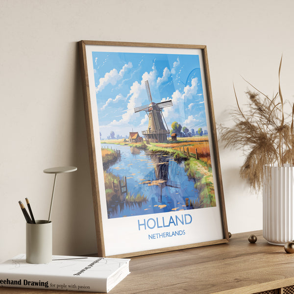 Holland Travel Poster, Travel Print of Holland, Netherlands, Dutch Art, Holland Gift, Wall Art Print