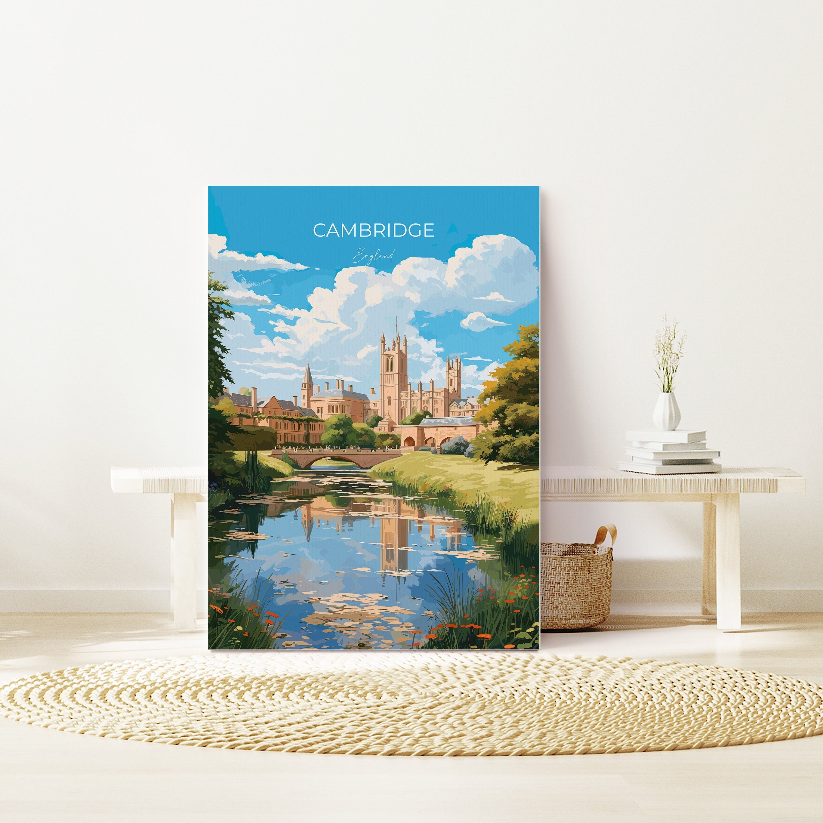 Cambridge Travel Print, Travel Poster of Cambridge, Cambridgeshire, England, Cambridge Art, UK Gift, Wall Art Print NQ Media Designs