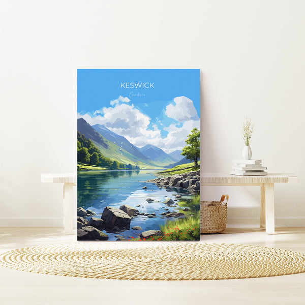 Keswick Travel Print, Keswick Travel Poster, England, Cumbria Art, Keswick Gift, Wall Art Print