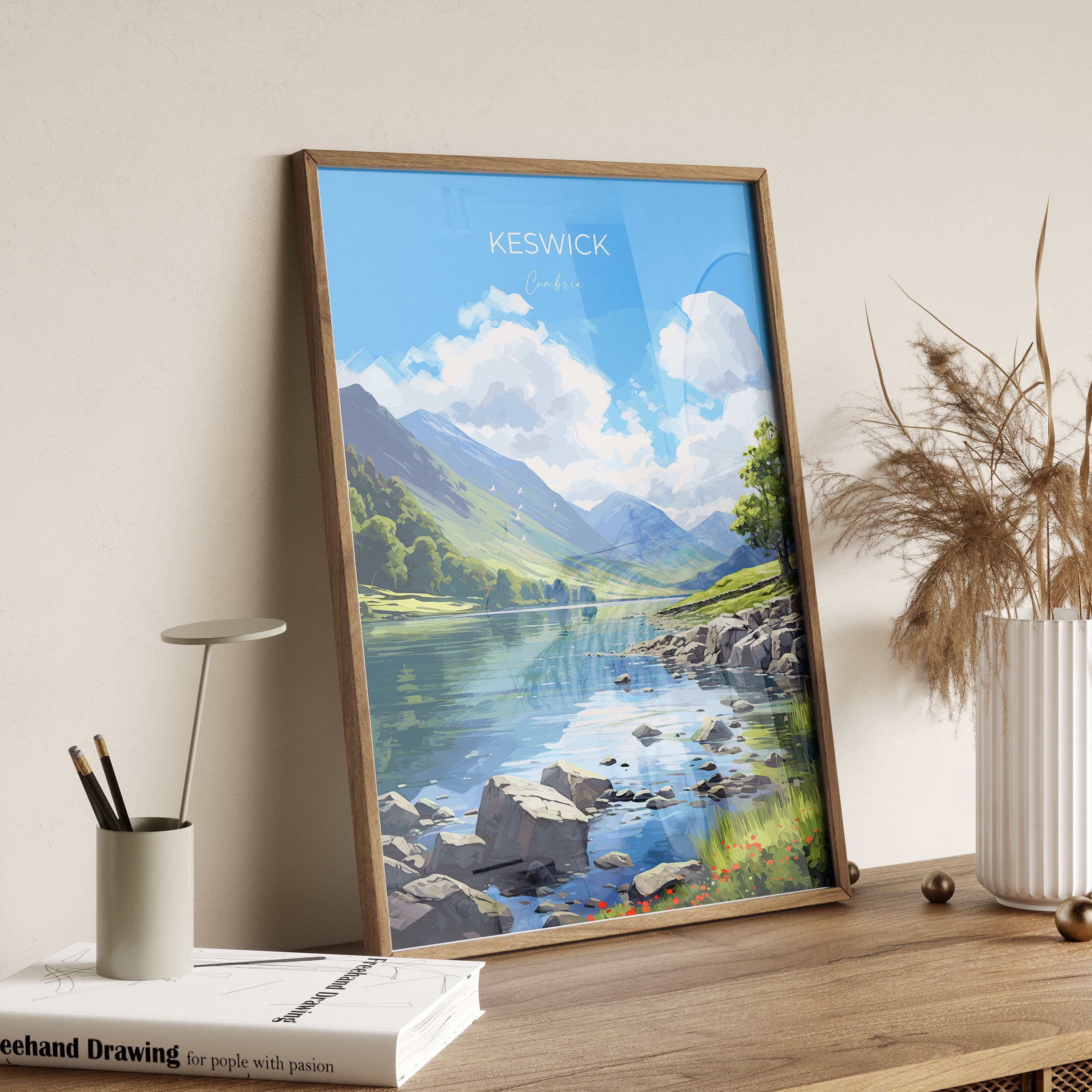 Keswick Travel Print, Keswick Travel Poster, England, Cumbria Art, Keswick Gift, Wall Art Print NQ Media Designs