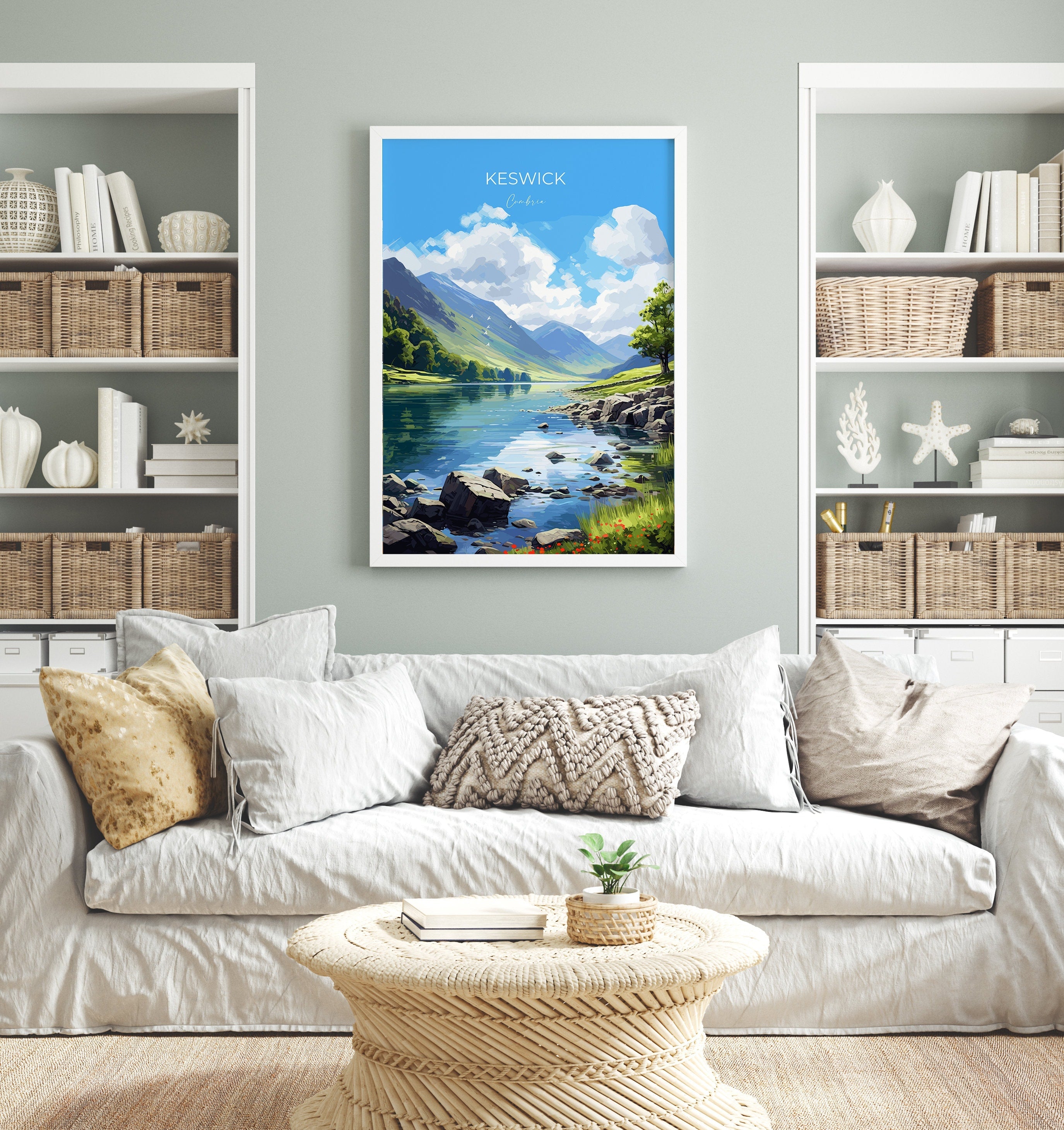Keswick Travel Print, Keswick Travel Poster, England, Cumbria Art, Keswick Gift, Wall Art Print NQ Media Designs
