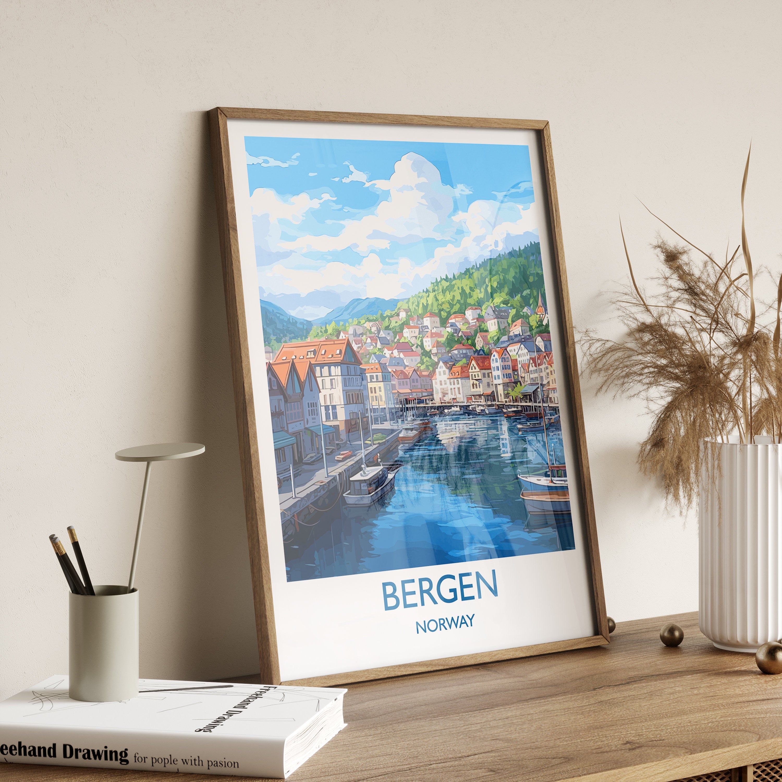 Bergen Poster, Travel Print of Bergen, Norway, Bergen Gift, Travel Gift NQ Media Designs