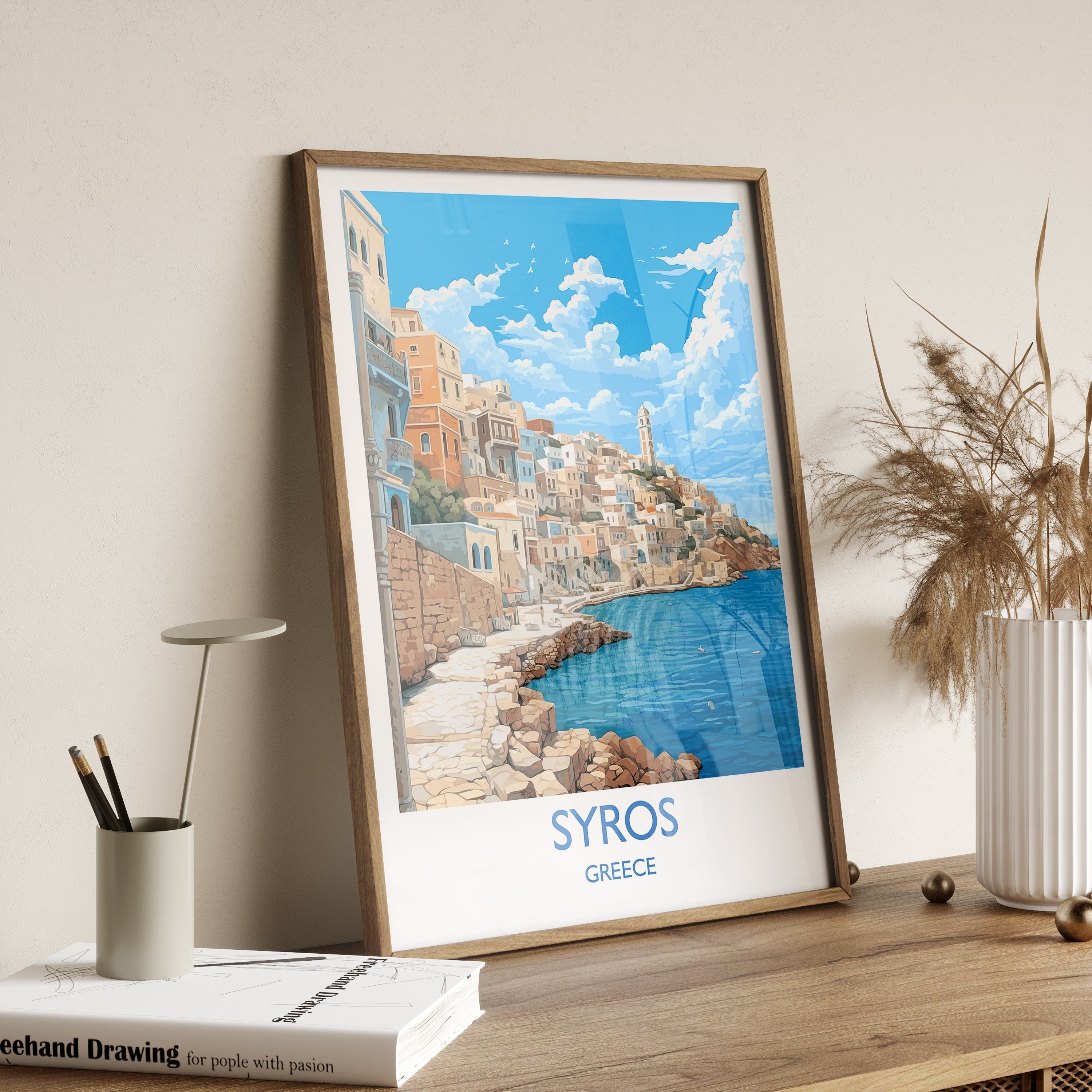 Syros Travel Print, Travel Poster of Syros, Greece Gift, Greek Islands Art, Syros Gift, Wall Art Print NQ Media Designs