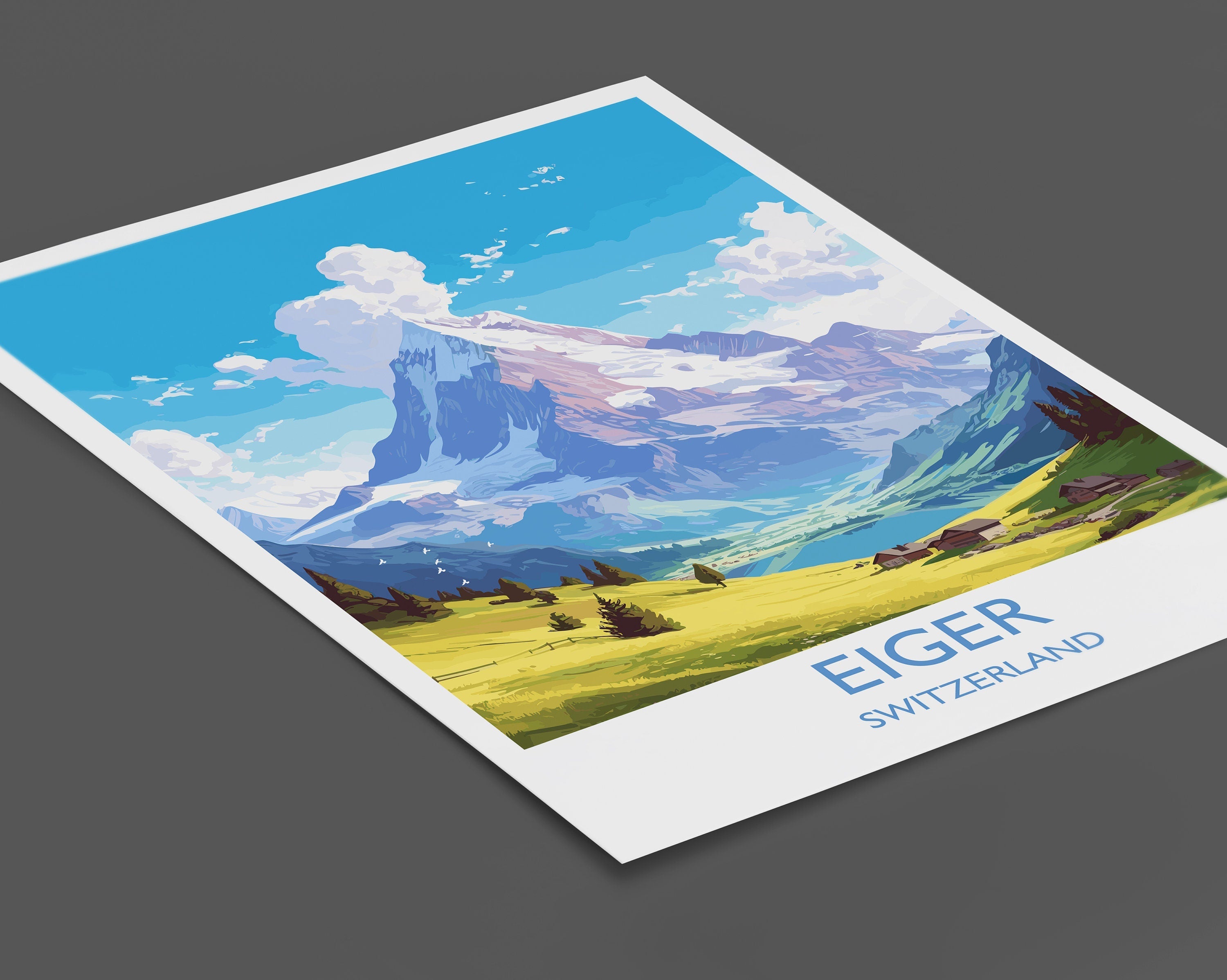 Eiger Travel Print, Travel Poster of Eiger, Switzerland, Eiger Art, Eiger Gift, Switzerland Wall Art Print NQ Media Designs