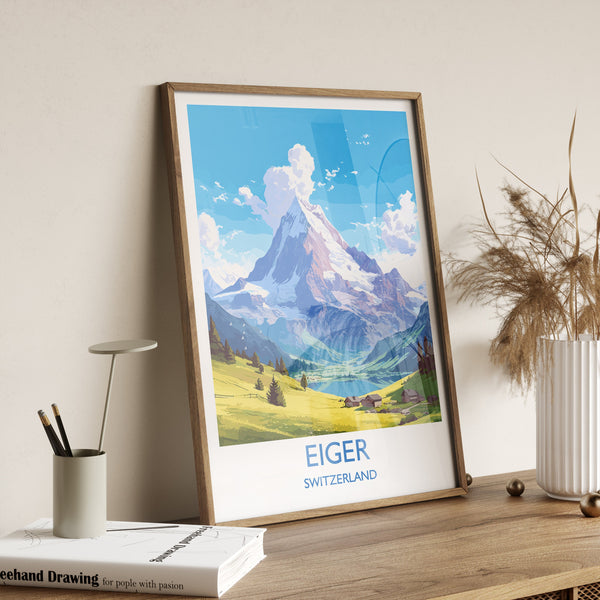 Eiger Travel Print, Travel Poster of Eiger, Switzerland, Eiger Art, Eiger Gift, Switzerland Wall Art Print