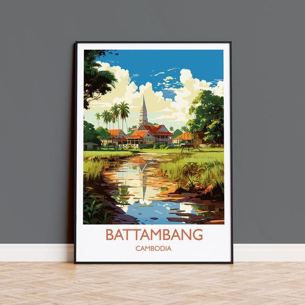 Battambang Travel Print, Travel Poster of Battambang, Cambodia, Battambang Gift, Cambodia Gift, Wall Art Print