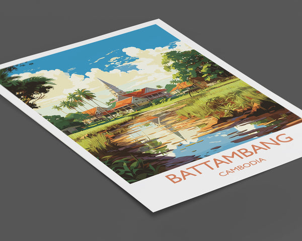 Battambang Travel Print, Travel Poster of Battambang, Cambodia, Battambang Gift, Cambodia Gift, Wall Art Print