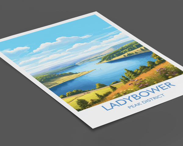 Ladybower Travel Print, Travel Poster of Ladybower, Ladybower Reservoir, Ladybower Art, Peak District Gift, Peak District Wall Art Print