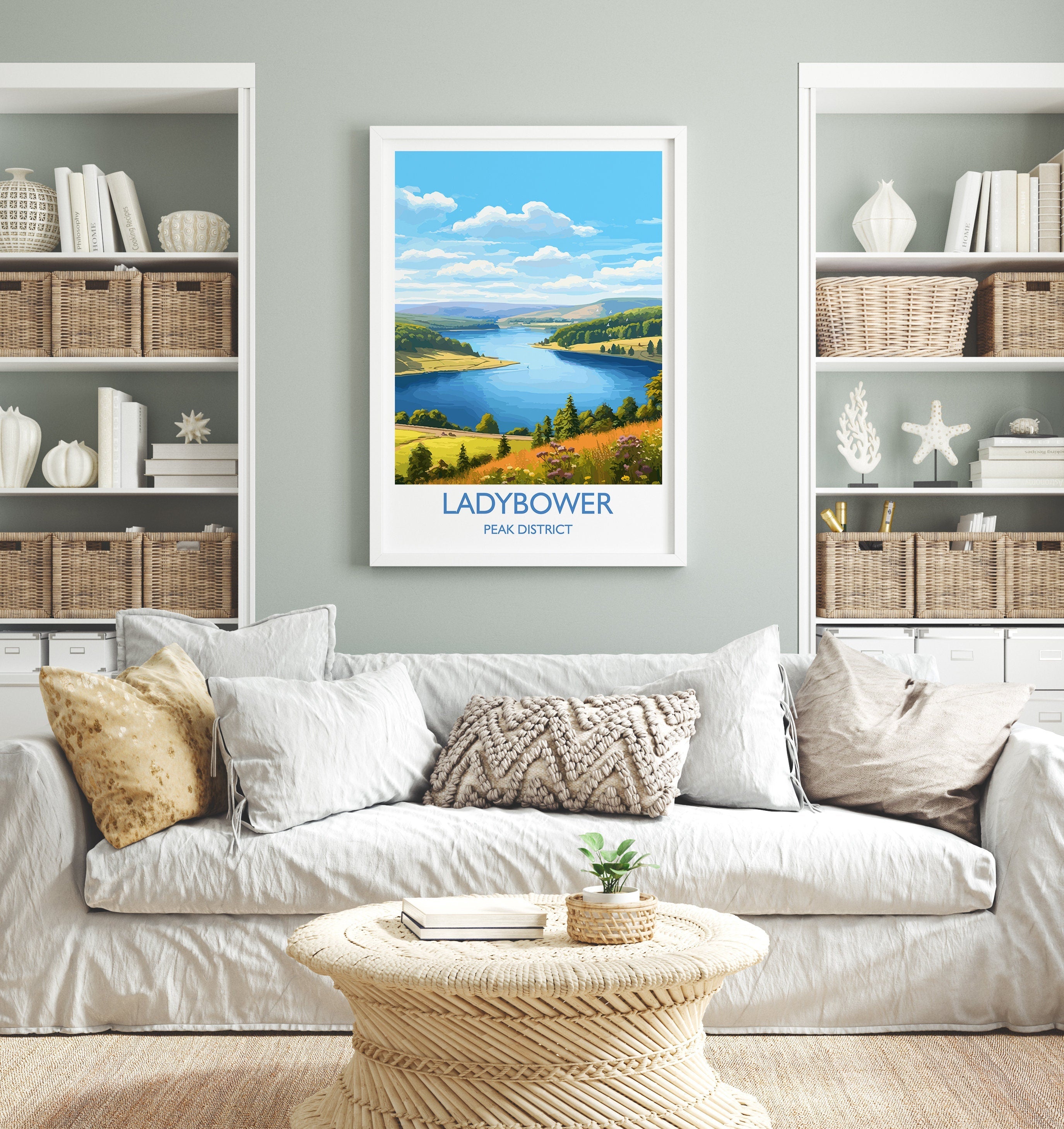 Ladybower Travel Print, Travel Poster of Ladybower, Ladybower Reservoir, Ladybower Art, Peak District Gift, Peak District Wall Art Print NQ Media Designs
