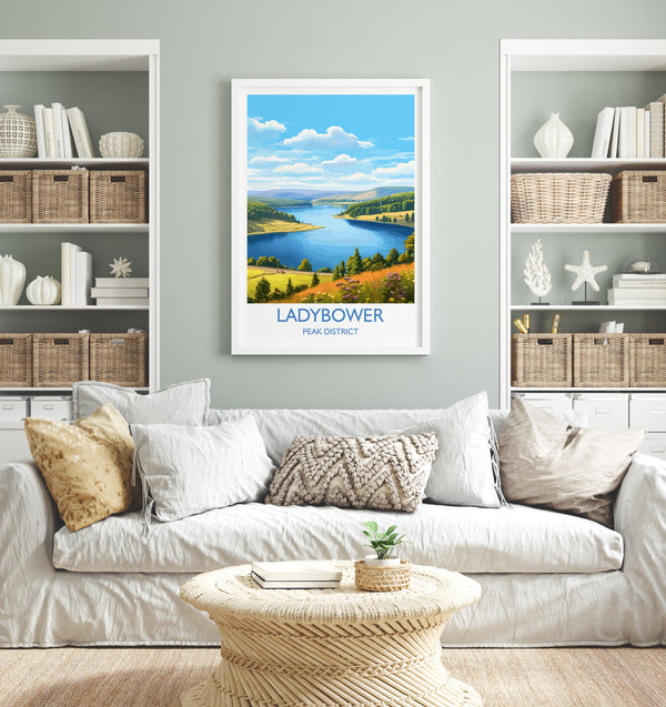 Ladybower Travel Print, Travel Poster of Ladybower, Ladybower Reservoir, Ladybower Art, Peak District Gift, Peak District Wall Art Print