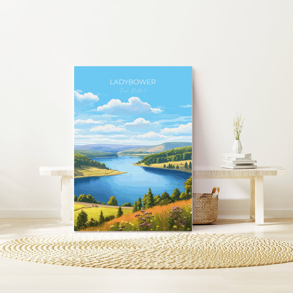 Ladybower Travel Print, Travel Poster of Ladybower, Ladybower Reservoir, Ladybower Art, Peak District Gift, Peak District Wall Art Print