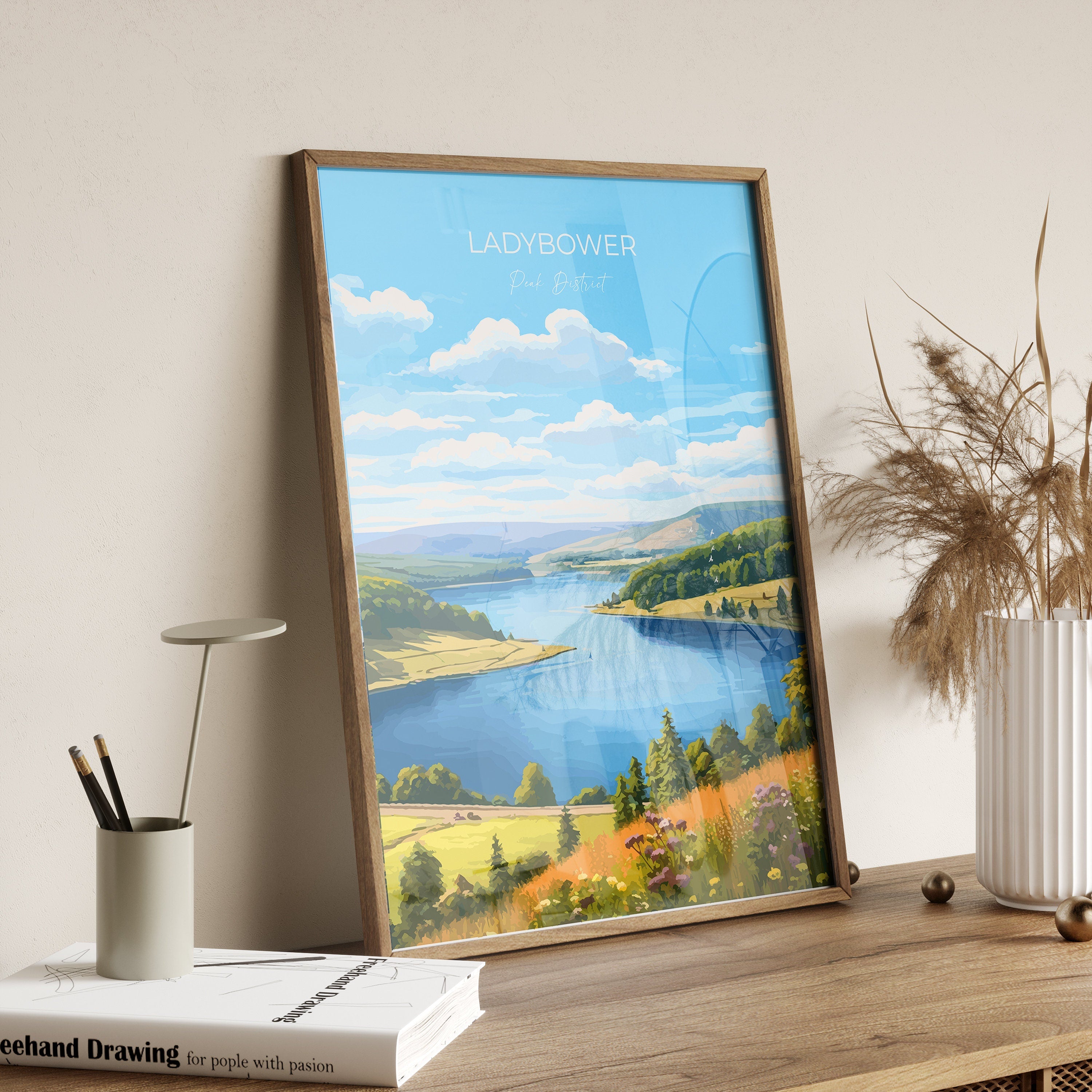 Ladybower Travel Print, Travel Poster of Ladybower, Ladybower Reservoir, Ladybower Art, Peak District Gift, Peak District Wall Art Print NQ Media Designs