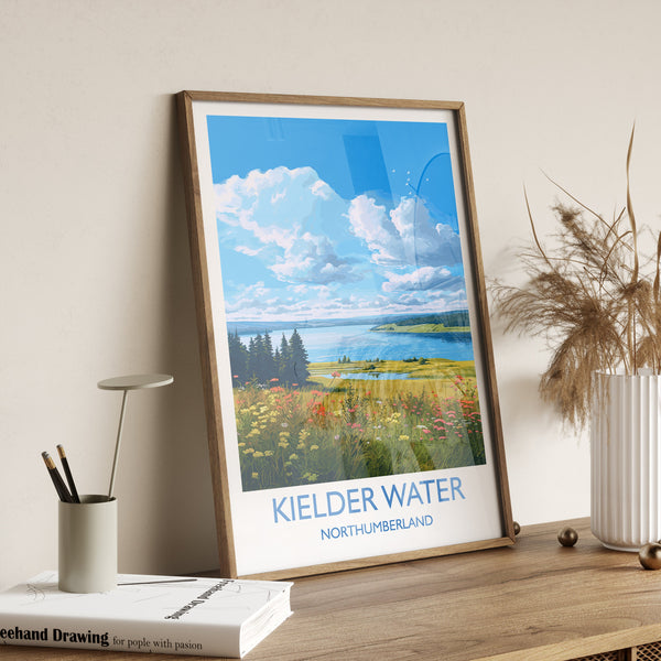 Kielder Water Travel Print, Travel Poster of Kielder Water, Kielder Water Reservoir, Kielder Water Art, Northumberland Gift,