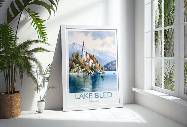 Lake Bled Print, Travel Poster of Lake Bled, Slovenia, Slovenia Gift, Travel Watercolour Gift