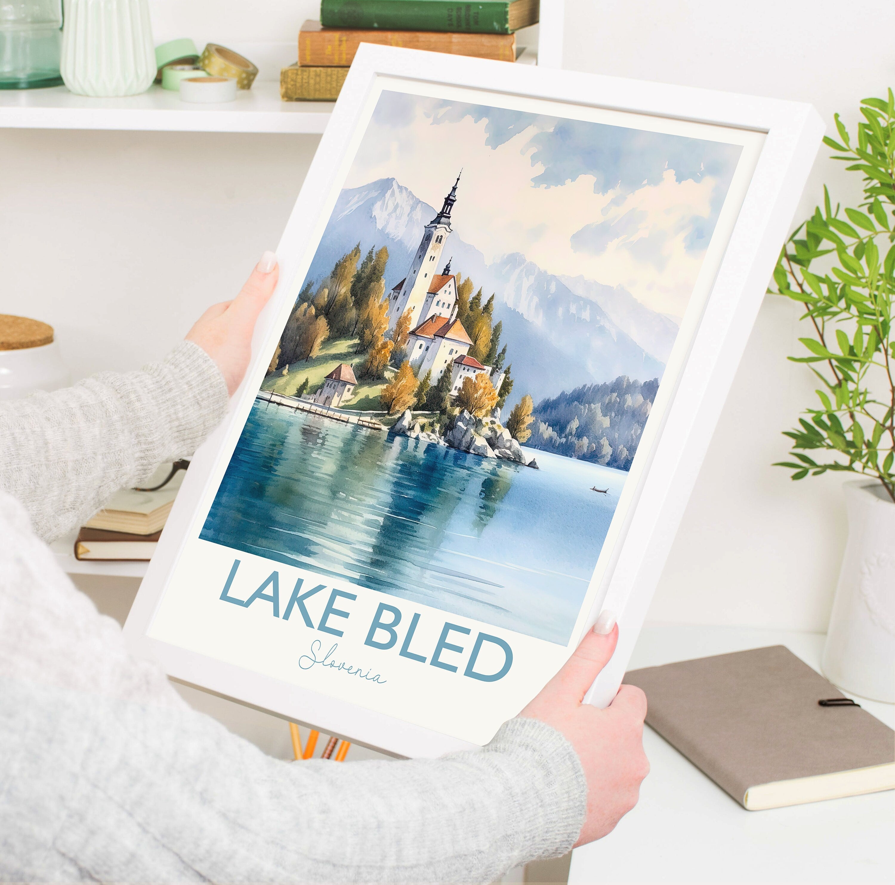 Lake Bled Print, Travel Poster of Lake Bled, Slovenia, Slovenia Gift, Travel Watercolour Gift NQ Media Designs