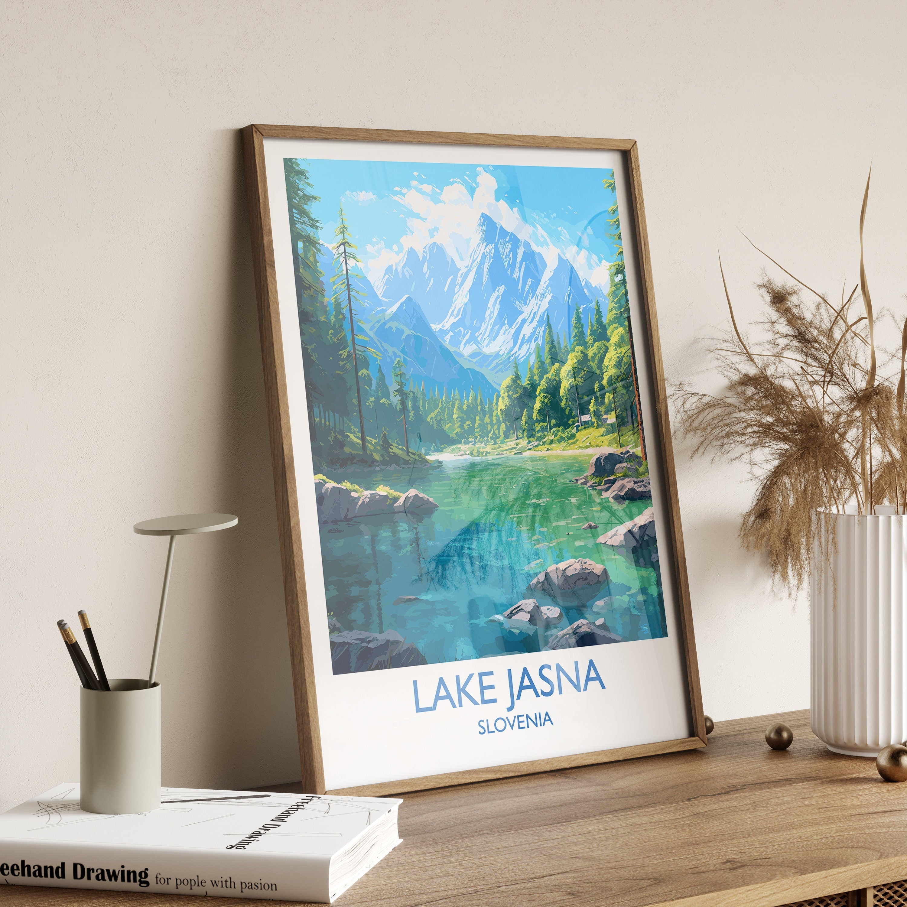 Lake Jasna Travel Poster, Travel Print of Lake Jasna, Slovenia, Slovenia Art, Lake Jasna Gift, Wall Art Print NQ Media Designs