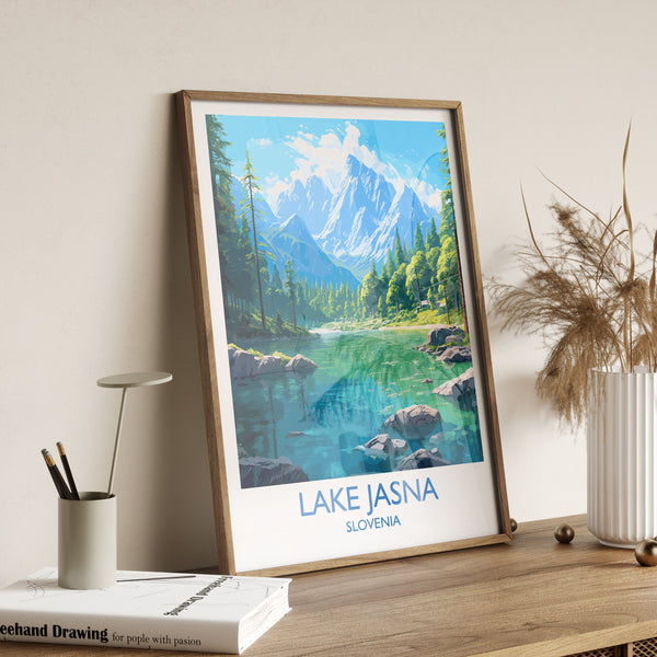 Lake Jasna Travel Poster, Travel Print of Lake Jasna, Slovenia, Slovenia Art, Lake Jasna Gift, Wall Art Print