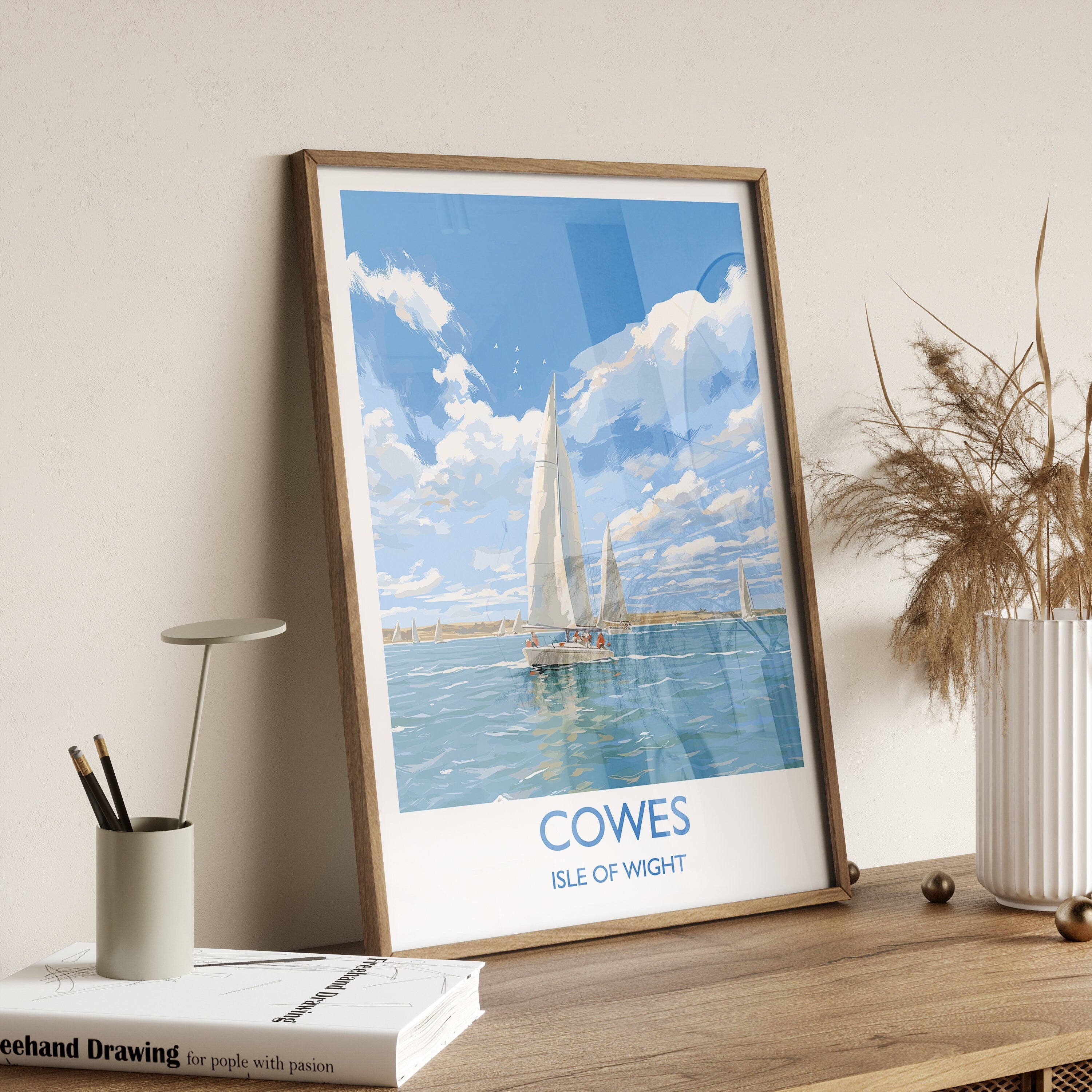 Cowes Travel Print, Travel Poster of Cowes, Cowes Gift, Cowes Art, Sailing Art, Isle of Wight Gift, NQ Media Designs