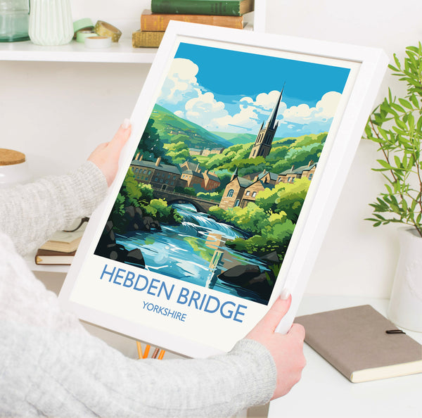 Hebden Bridge Travel Print, Travel Poster of Hebden Bridge, Hebden Bridge, Hebden Bridge Gift, Yorkshire Art,
