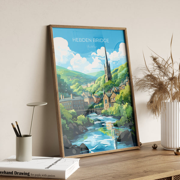 Hebden Bridge Travel Print, Travel Poster of Hebden Bridge, Hebden Bridge, Hebden Bridge Gift, Yorkshire Art,