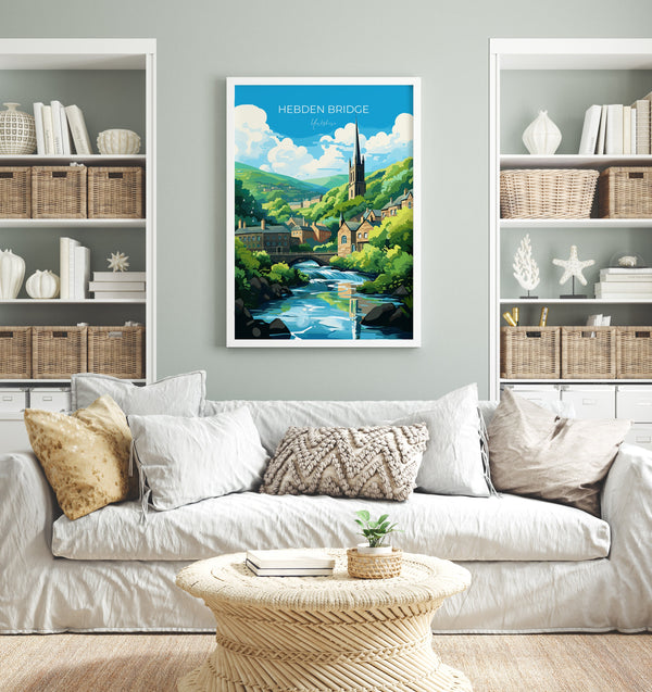 Hebden Bridge Travel Print, Travel Poster of Hebden Bridge, Hebden Bridge, Hebden Bridge Gift, Yorkshire Art,