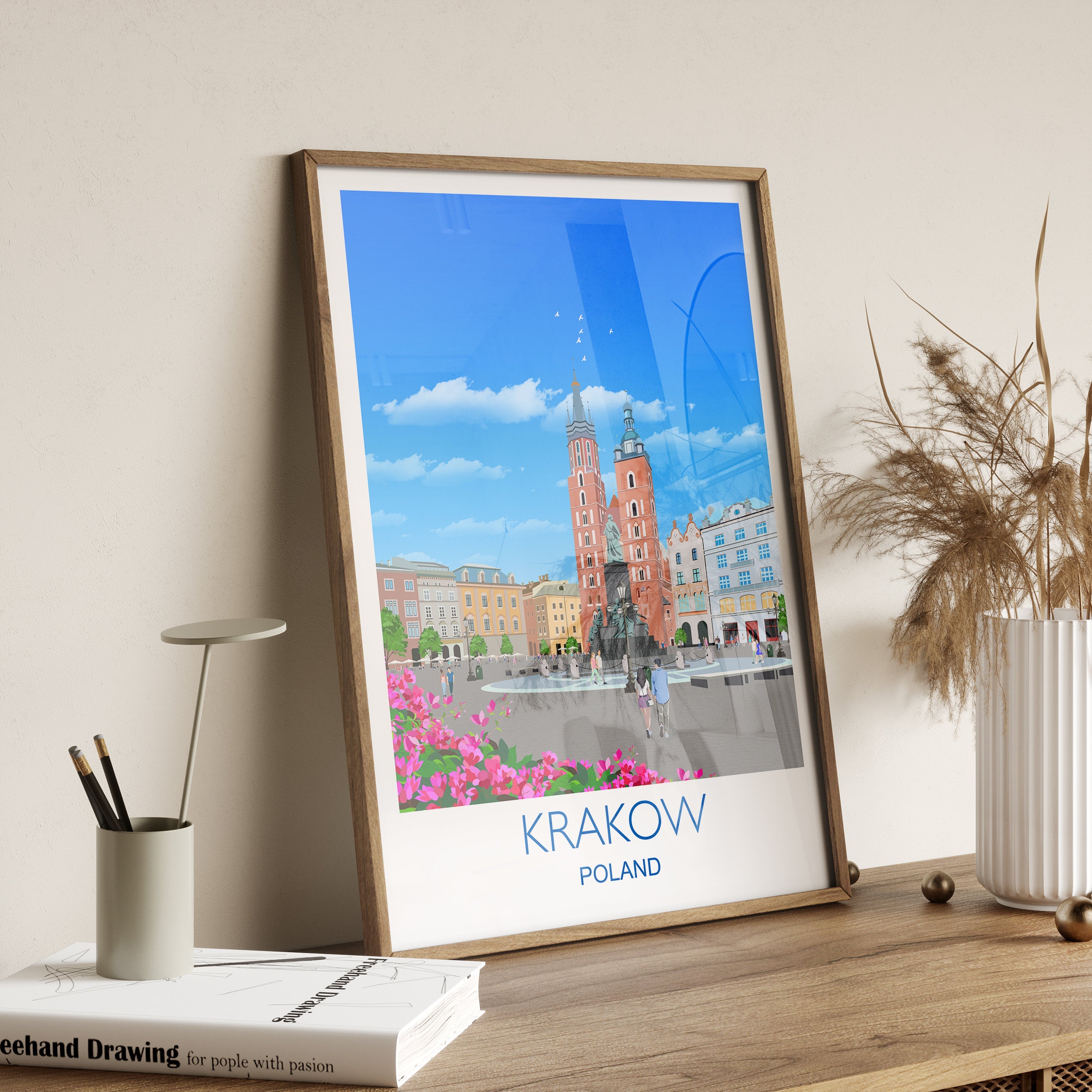 Krakow Travel Poster, Travel Print of Krakow, Poland, Krakow Gift, Poland Wall Art NQ Media Designs
