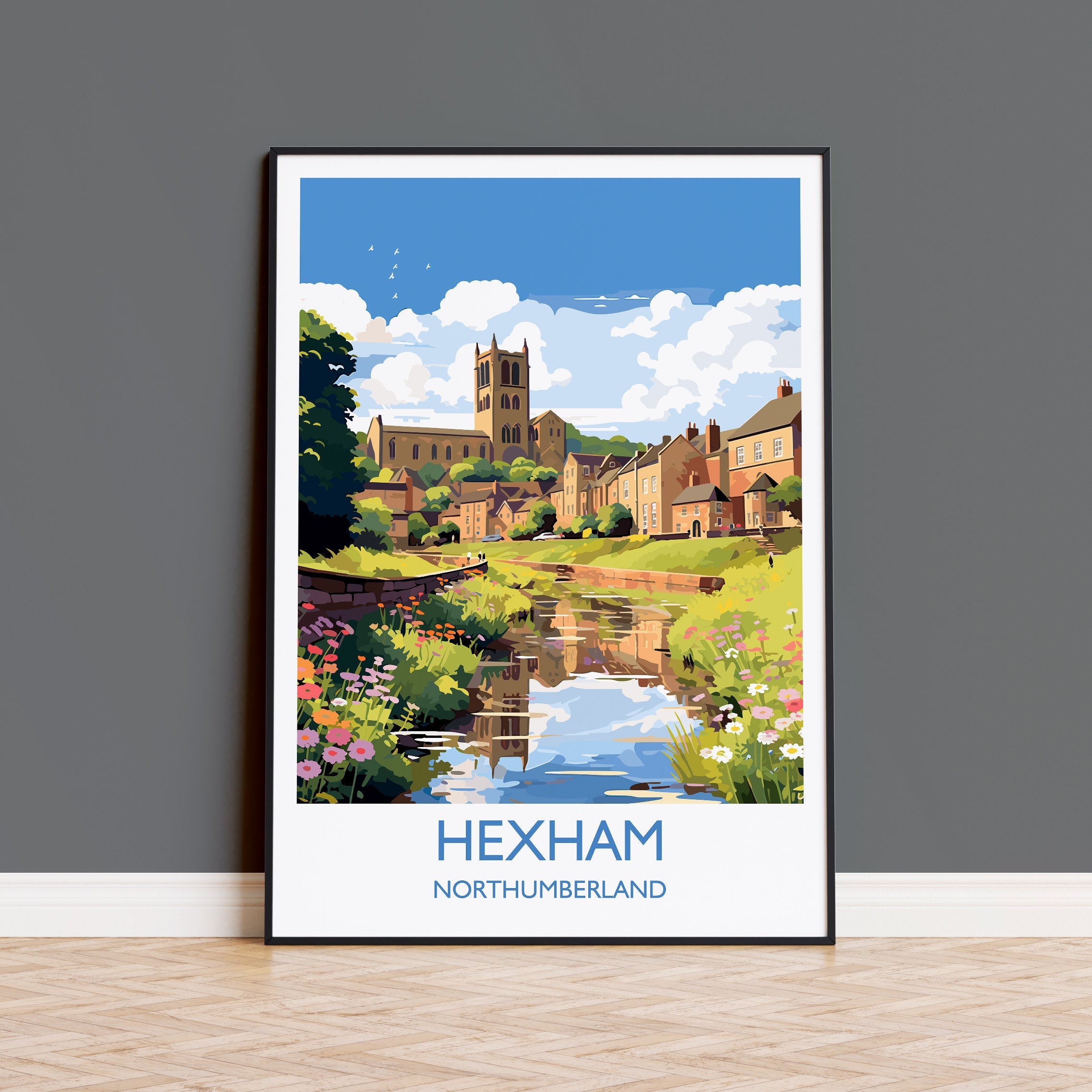Hexham Travel Print, Travel Poster of Hexham, Northumberland, Hexham Gift, Northumberland Art, NQ Media Designs