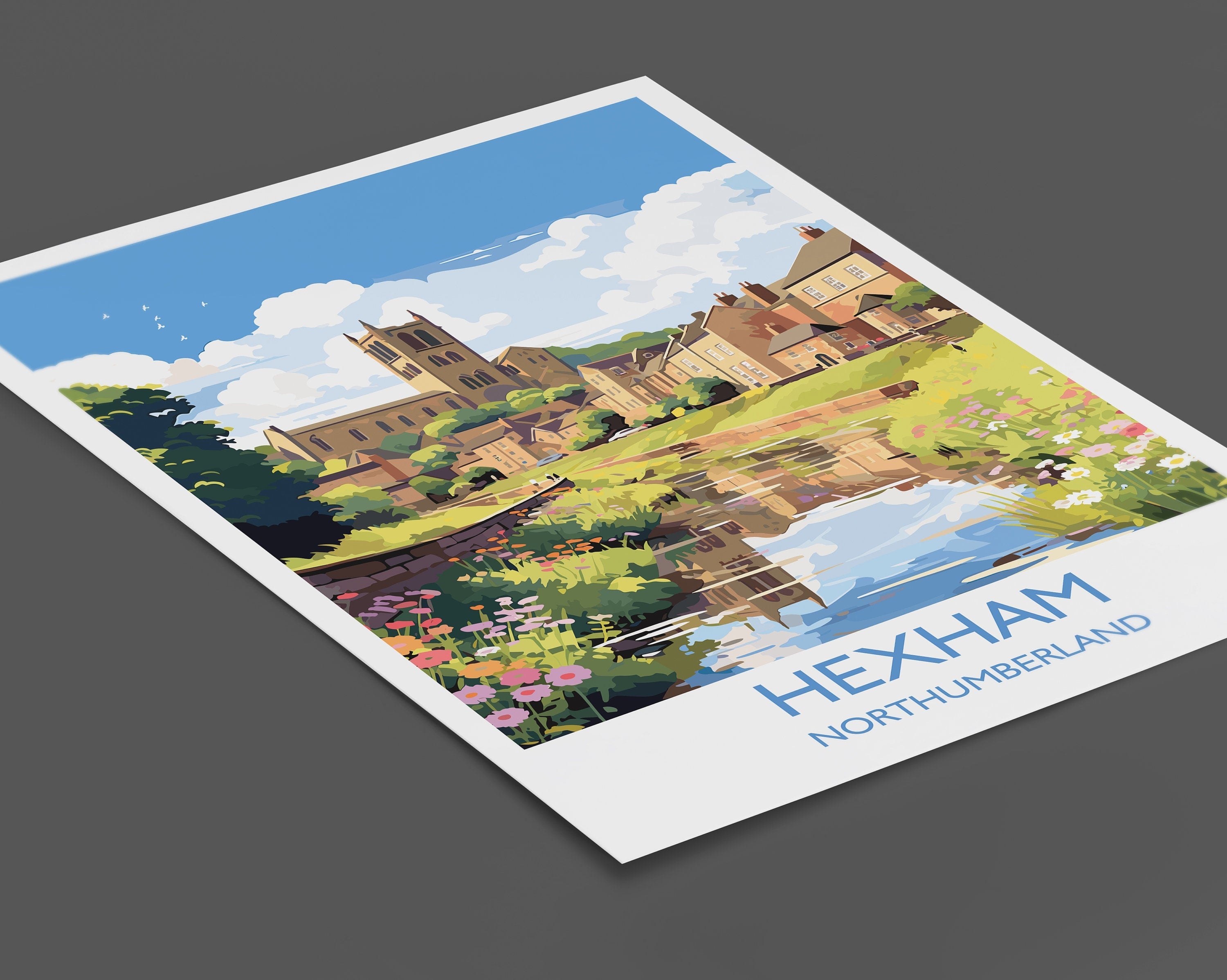 Hexham Travel Print, Travel Poster of Hexham, Northumberland, Hexham Gift, Northumberland Art, NQ Media Designs