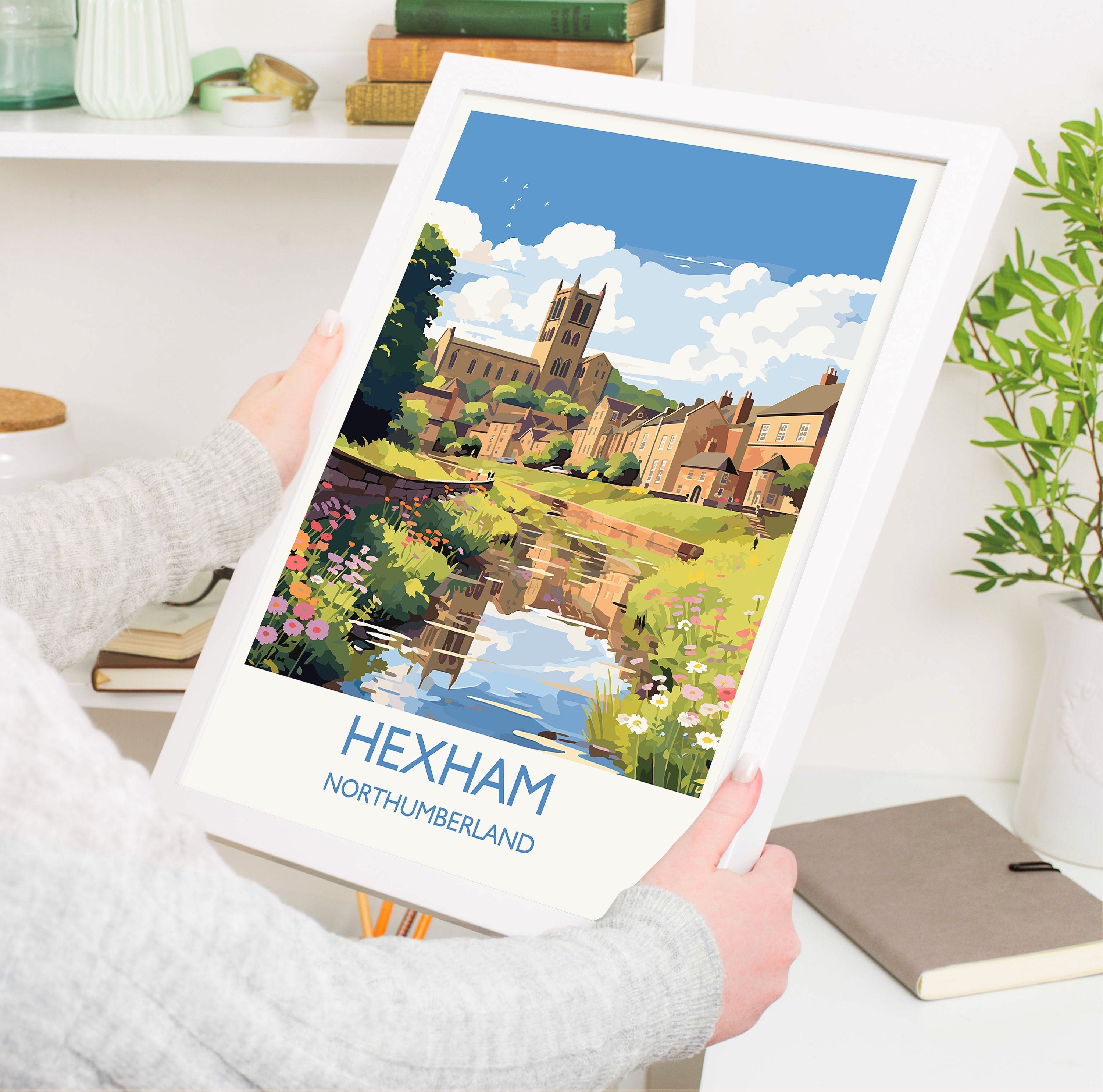 Hexham Travel Print, Travel Poster of Hexham, Northumberland, Hexham Gift, Northumberland Art, NQ Media Designs