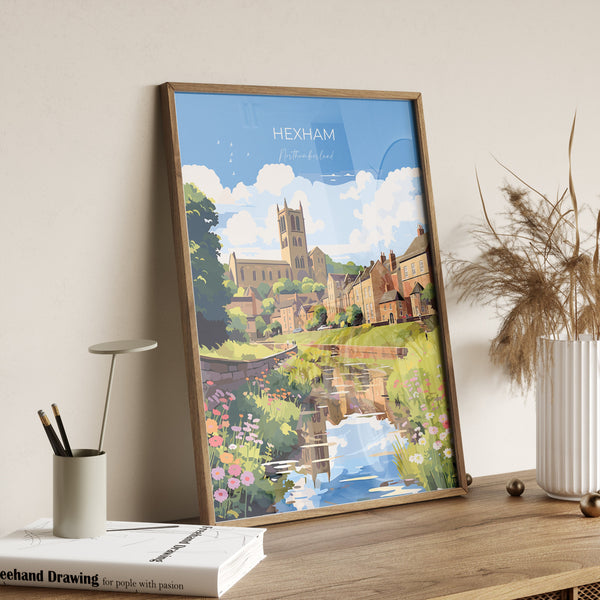 Hexham Travel Print, Travel Poster of Hexham, Northumberland, Hexham Gift, Northumberland Art,