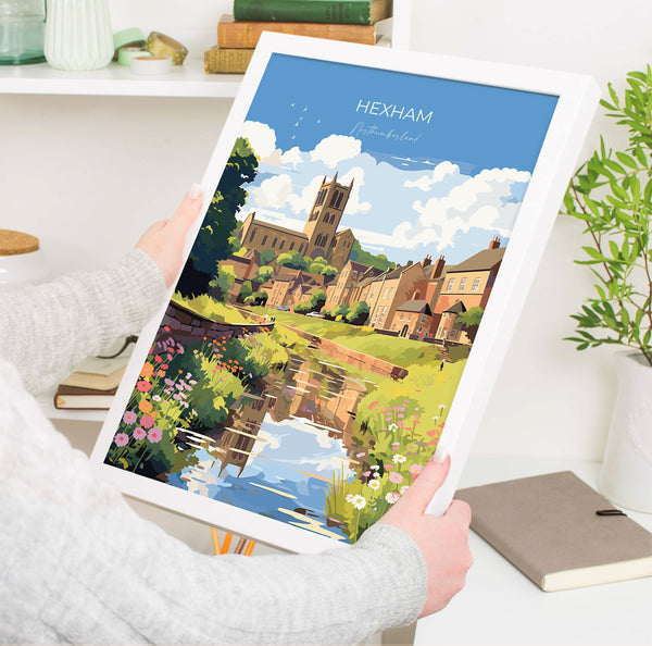 Hexham Travel Print, Travel Poster of Hexham, Northumberland, Hexham Gift, Northumberland Art,