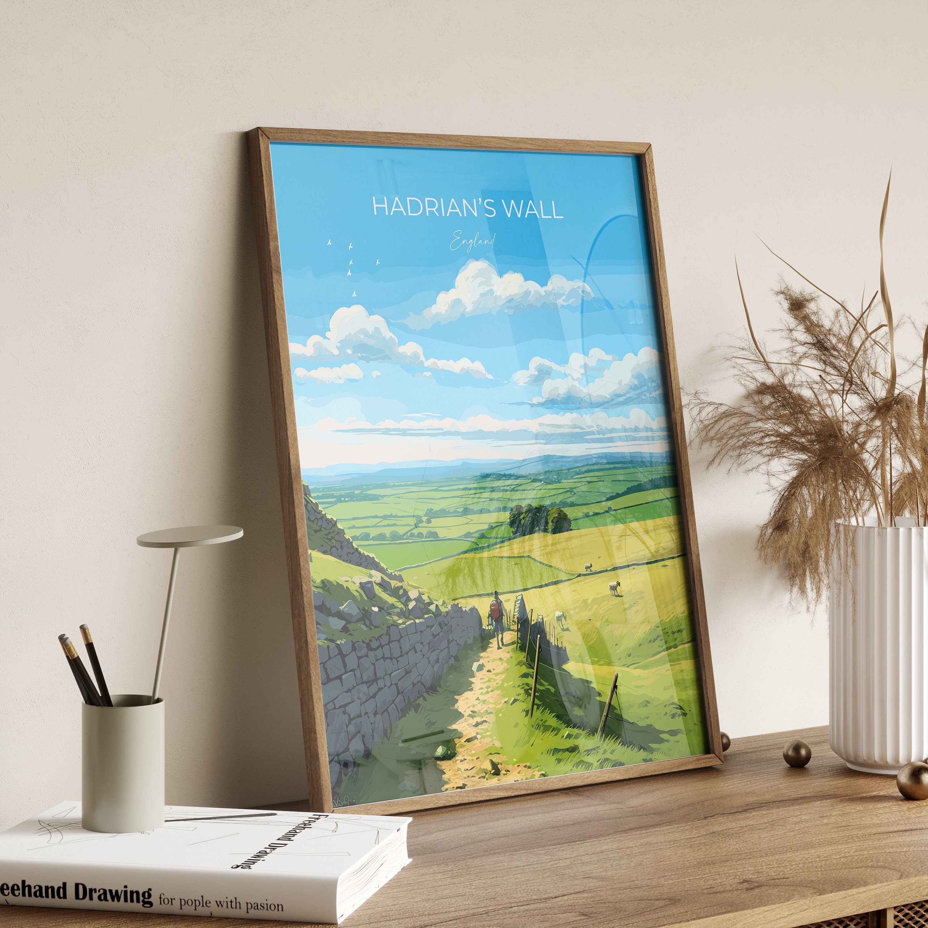 Hadrians Wall Print, Travel Poster of Hadrians Wall , Northumberland, Hadrians Wall Gift, Northumberland Art, NQ Media Designs