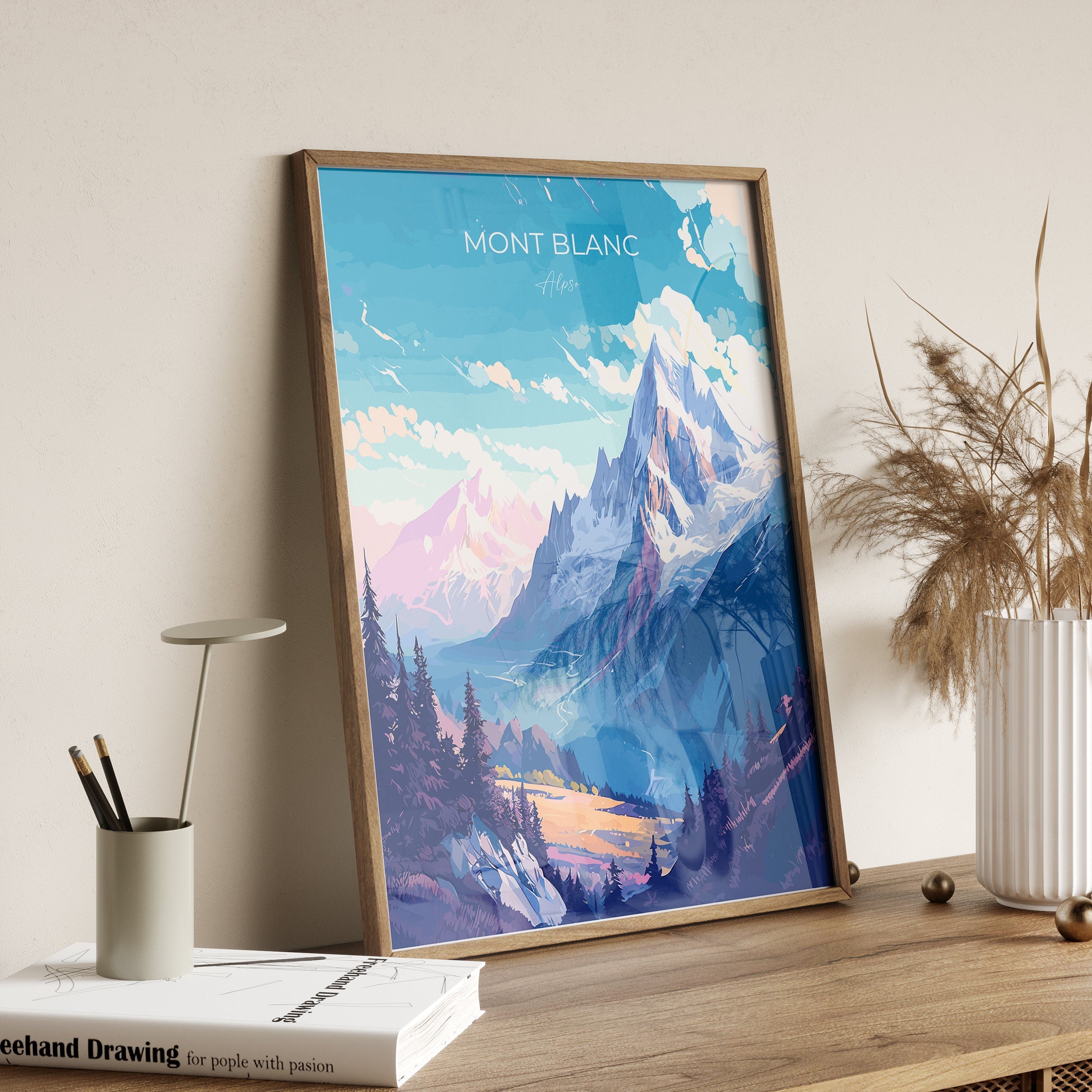Mont Blanc Print, Travel Poster of Mont Blanc, Mont Blanc Gift, Alps Art, Mount Blanc Gift, Wall Art Print NQ Media Designs