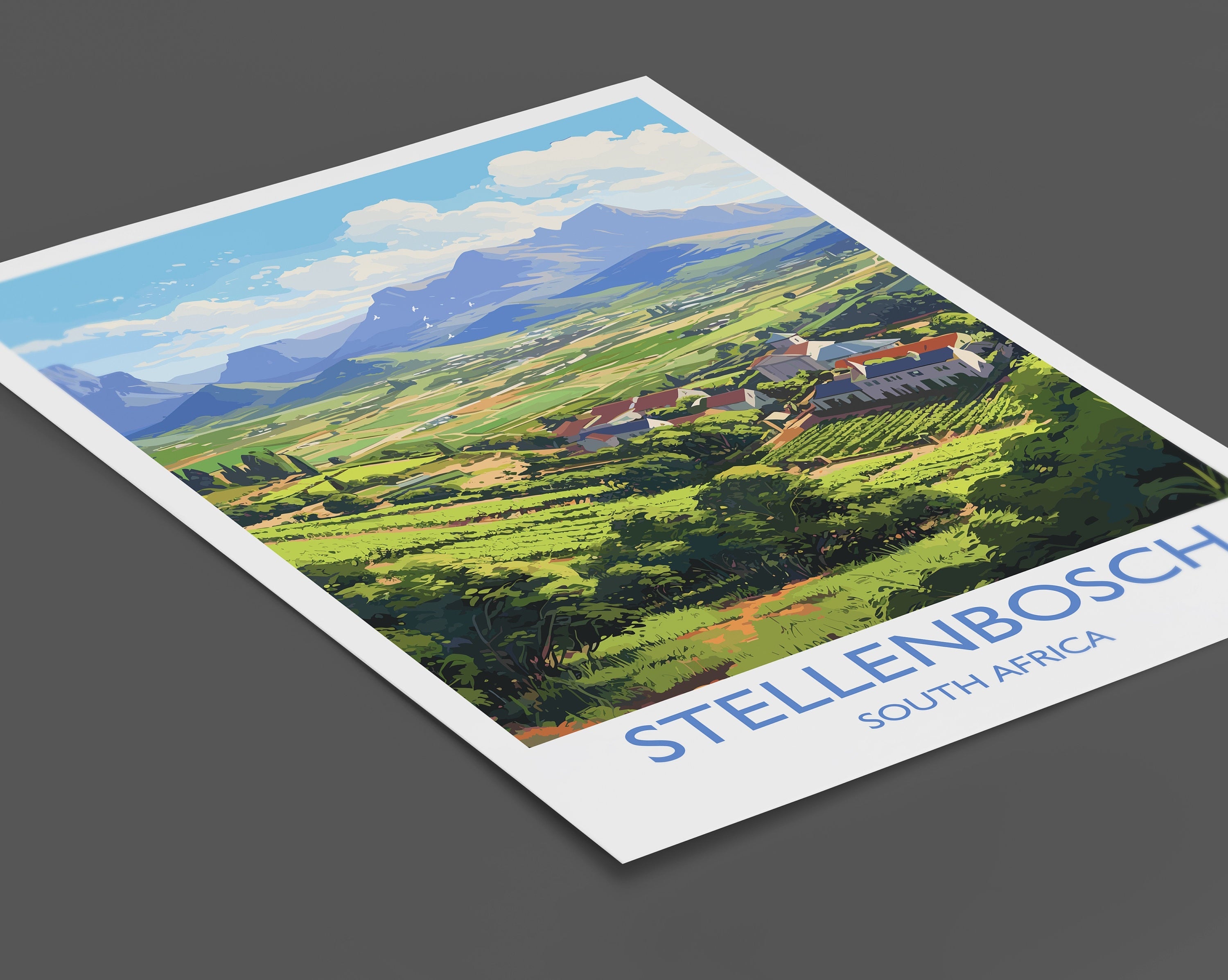 Stellenbosch Print, Travel Poster of Stellenbosch, Wine Region, South Africa, Travel Gift NQ Media Designs