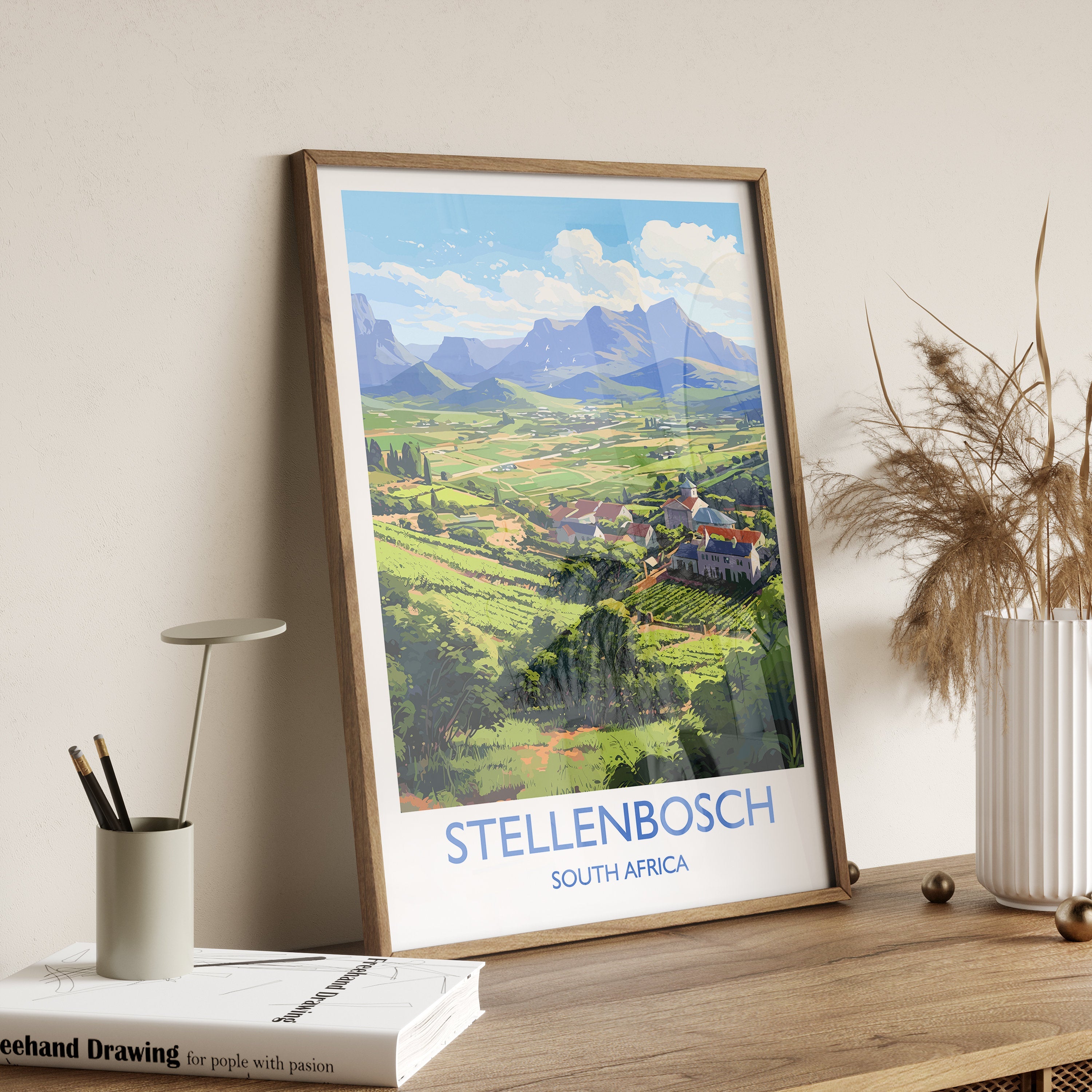 Stellenbosch Print, Travel Poster of Stellenbosch, Wine Region, South Africa, Travel Gift NQ Media Designs