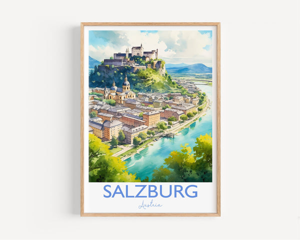 Salzburg Poster, Travel Print of Salzburg, Austria, Salzburg Gift, Travel Watercolour Gift