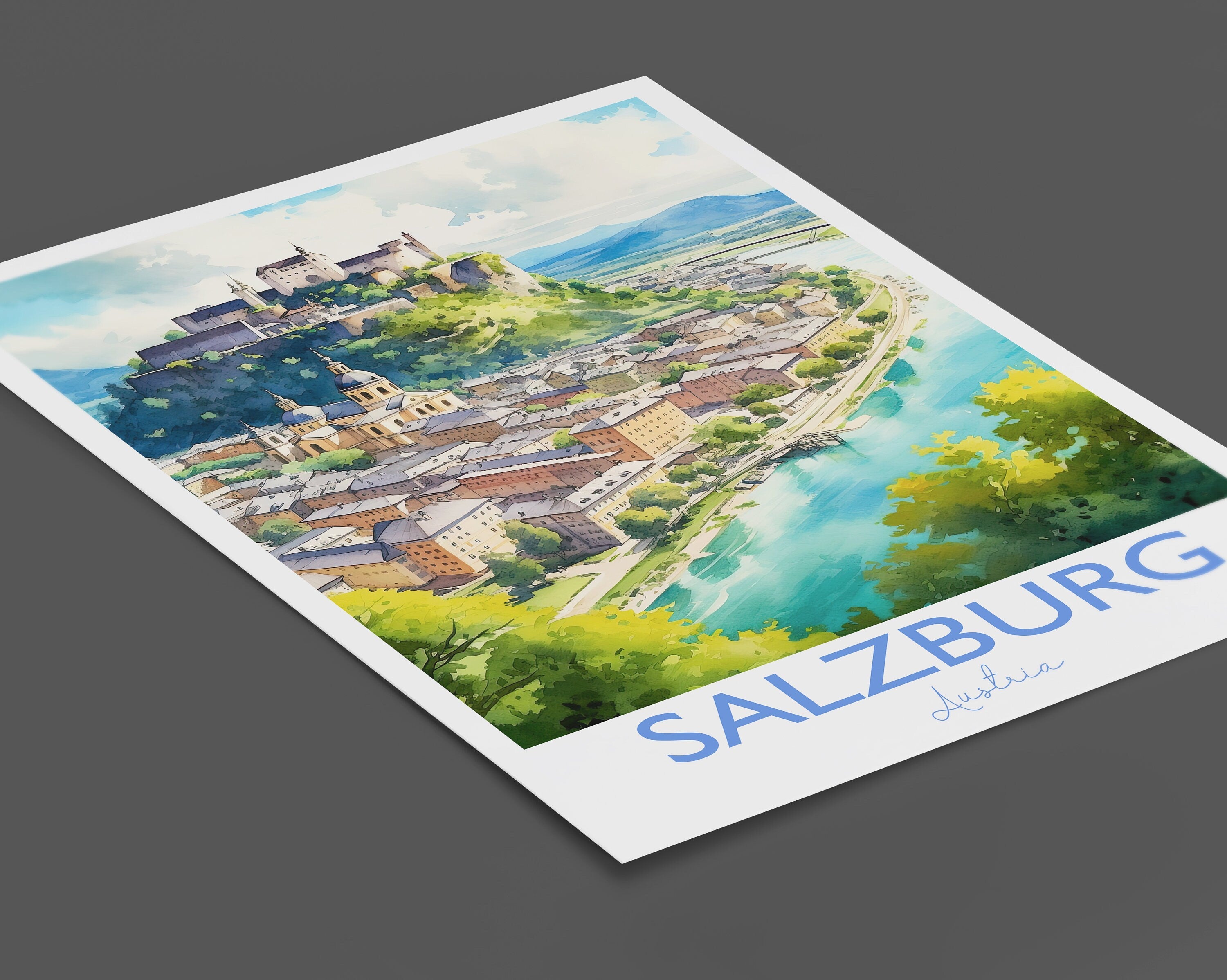 Salzburg Poster, Travel Print of Salzburg, Austria, Salzburg Gift, Travel Watercolour Gift NQ Media Designs