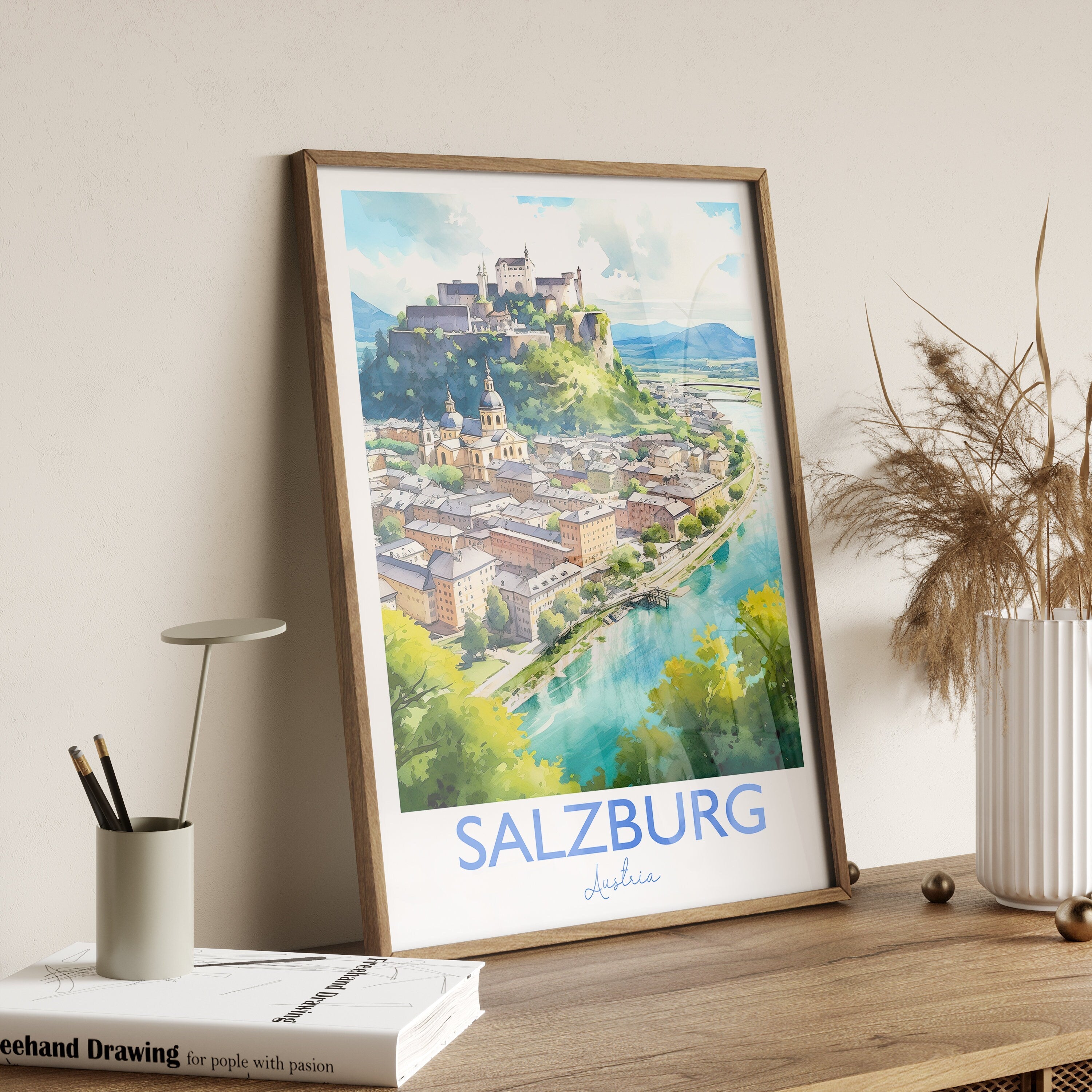 Salzburg Poster, Travel Print of Salzburg, Austria, Salzburg Gift, Travel Watercolour Gift NQ Media Designs