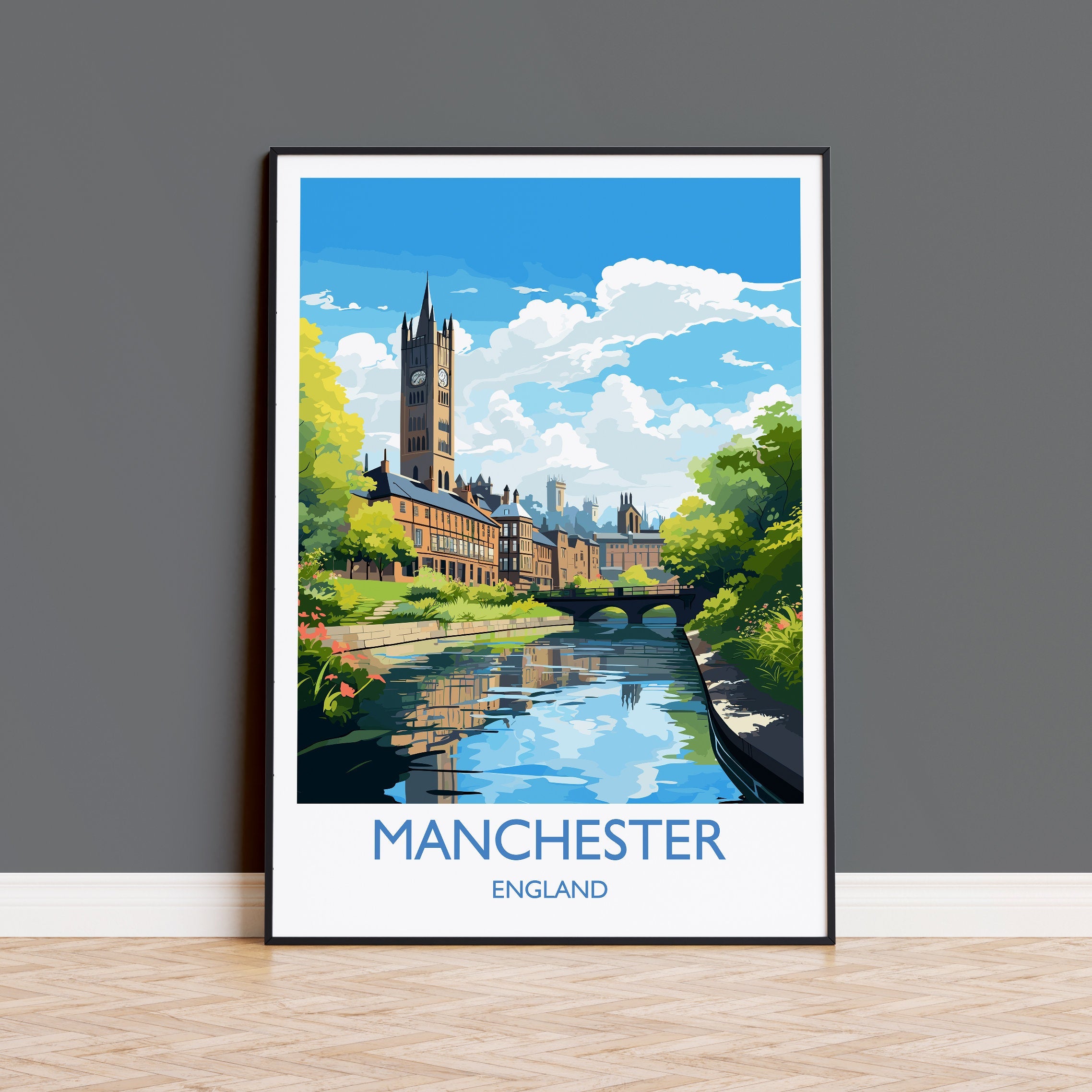 Manchester Travel Print, Travel Poster of Manchester, Lancashire, Manchester Gift, Manchester Art, Lancashire Poster NQ Media Designs