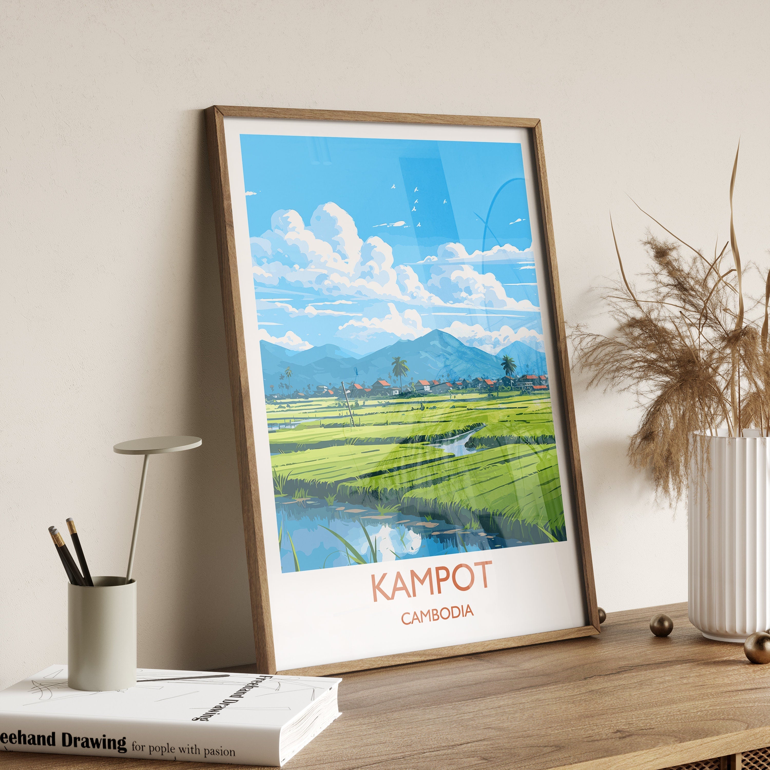 Kampot Travel Print, Travel Poster of Kampot, Cambodia, Kampot Gift, Cambodia Gift, Wall Art Print NQ Media Designs