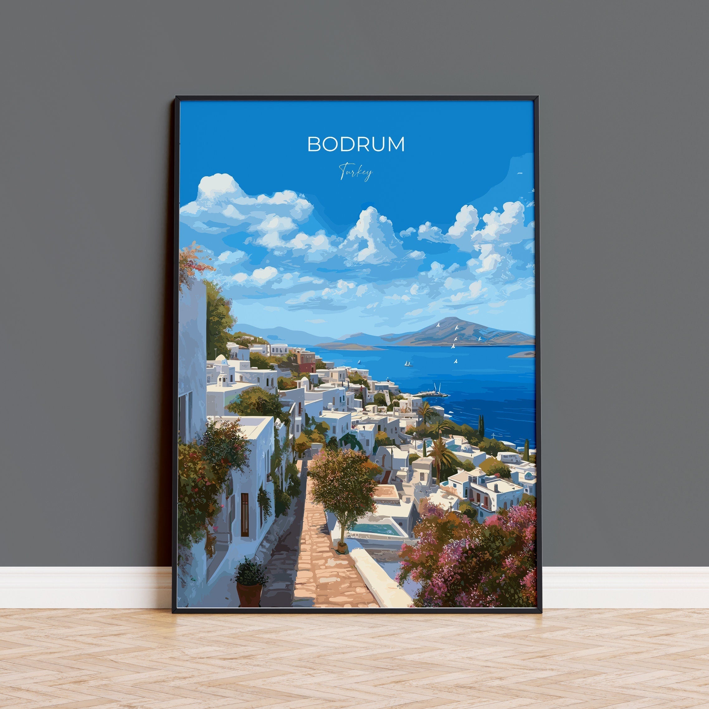 Bodrum Travel Poster, Travel Print of Bodrum, Turkey Poster, Bodrum Gift, Bodrum Art, Turkey Art NQ Media Designs