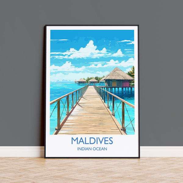 Maldives Travel Print, Travel Poster of Maldives, Indian Ocean, Maldives Gift, Wall Art Print