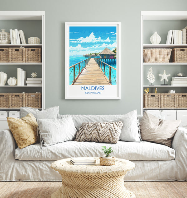 Maldives Travel Print, Travel Poster of Maldives, Indian Ocean, Maldives Gift, Wall Art Print